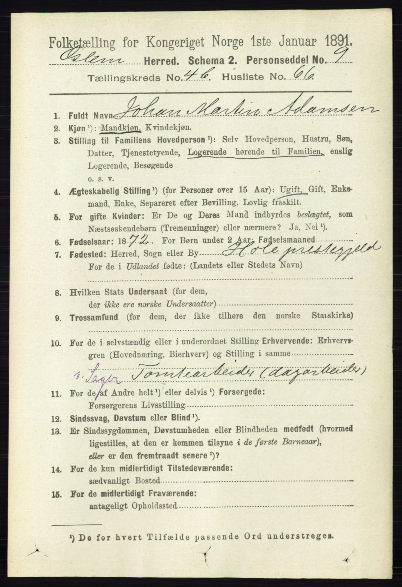 RA, 1891 census for 0132 Glemmen, 1891, p. 5557