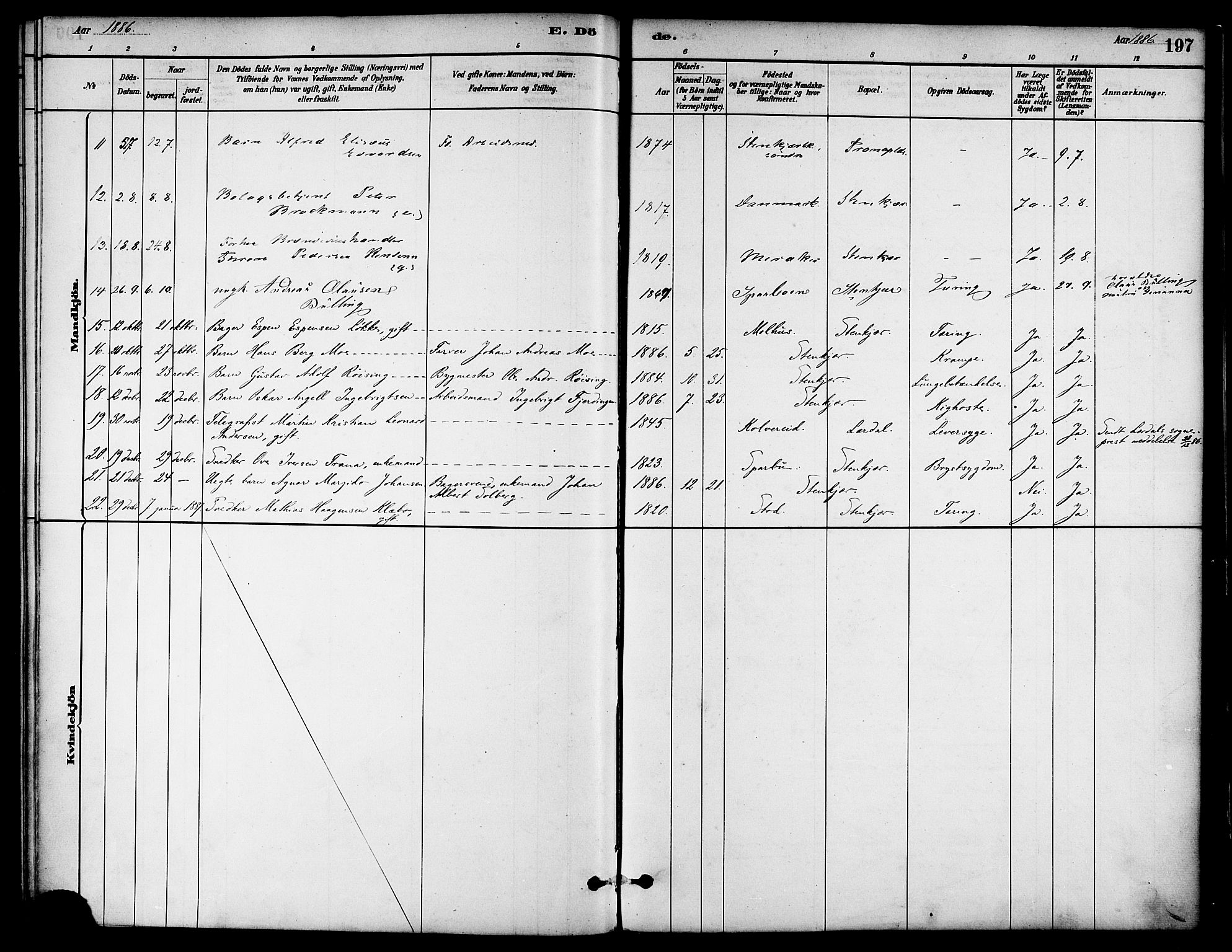 Ministerialprotokoller, klokkerbøker og fødselsregistre - Nord-Trøndelag, SAT/A-1458/739/L0371: Parish register (official) no. 739A03, 1881-1895, p. 197