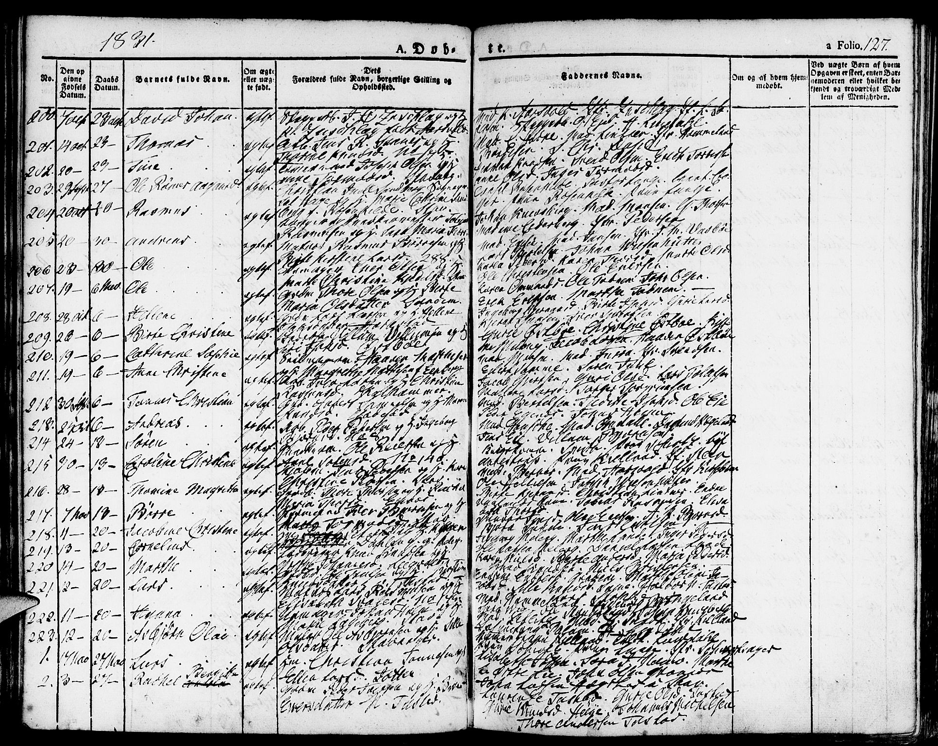 Domkirken sokneprestkontor, SAST/A-101812/001/30/30BA/L0009: Parish register (official) no. A 9, 1821-1832, p. 127