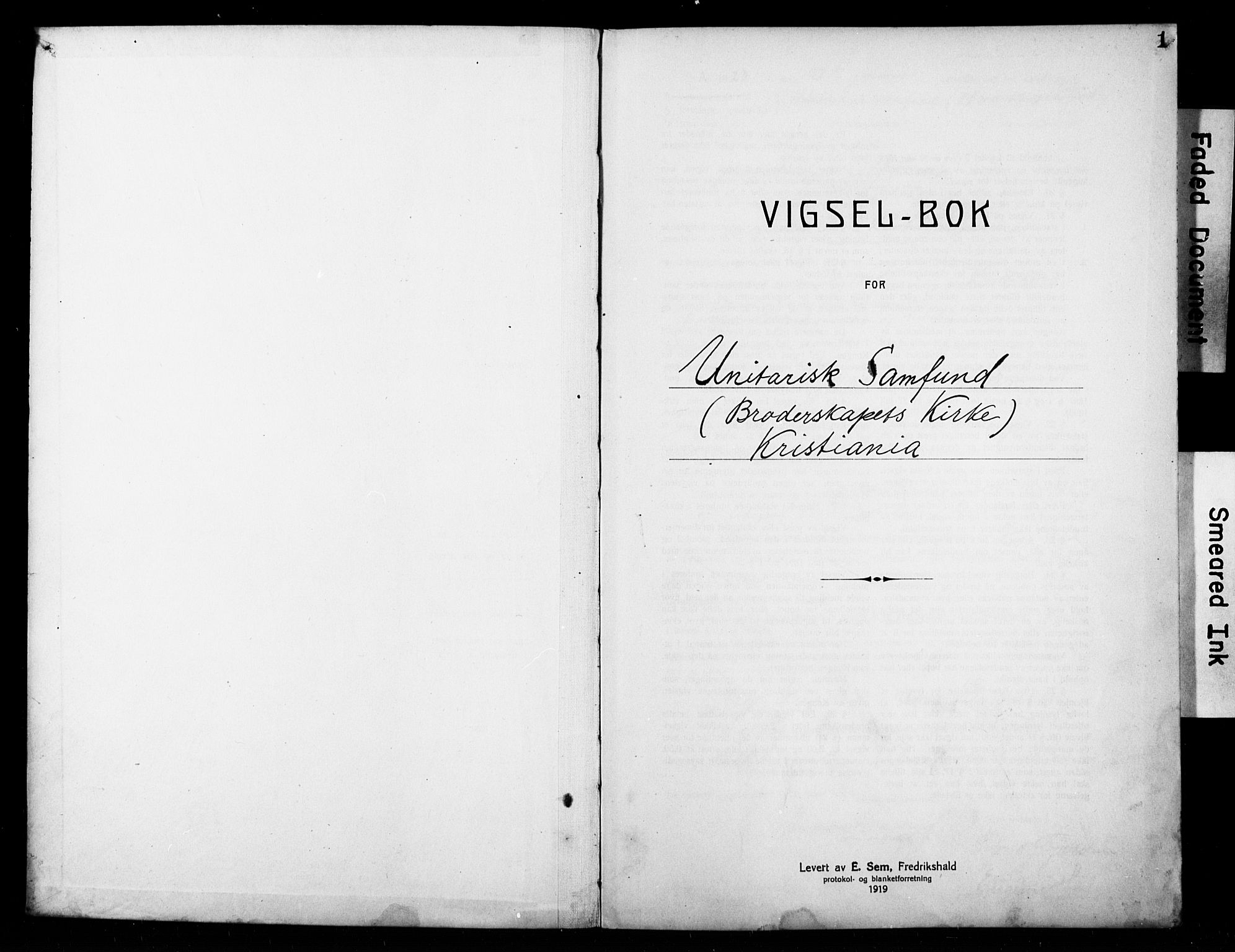 Broderskapets kirke Oslo , SAO/PAO-0221/D/L0002: Marriage register (dissenter) no. 2, 1923-1927, p. 1