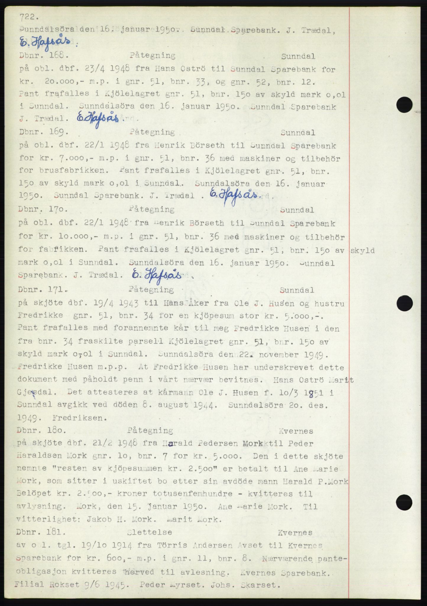 Nordmøre sorenskriveri, SAT/A-4132/1/2/2Ca: Mortgage book no. C82b, 1946-1951, Diary no: : 168/1950