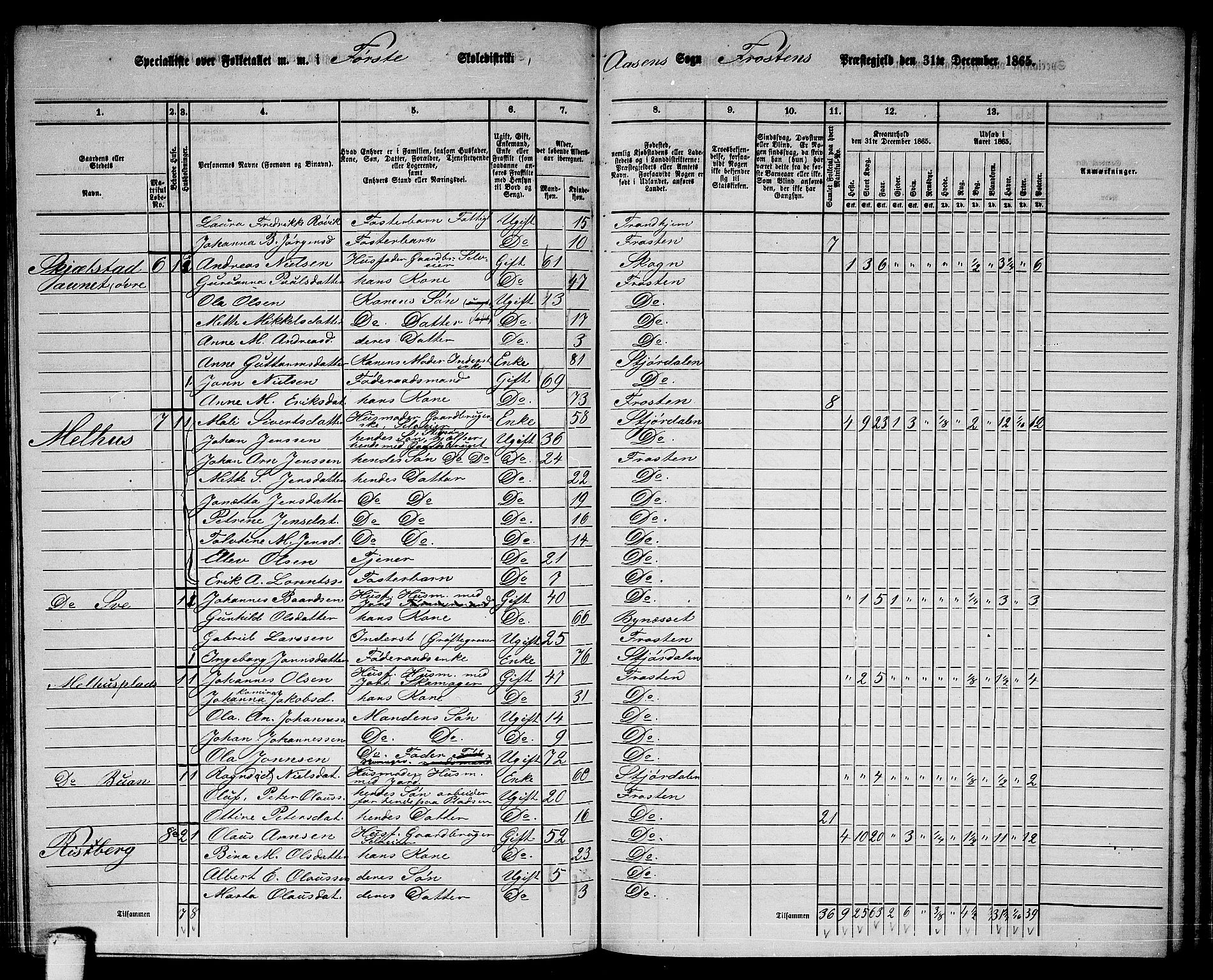 RA, 1865 census for Frosta, 1865, p. 136