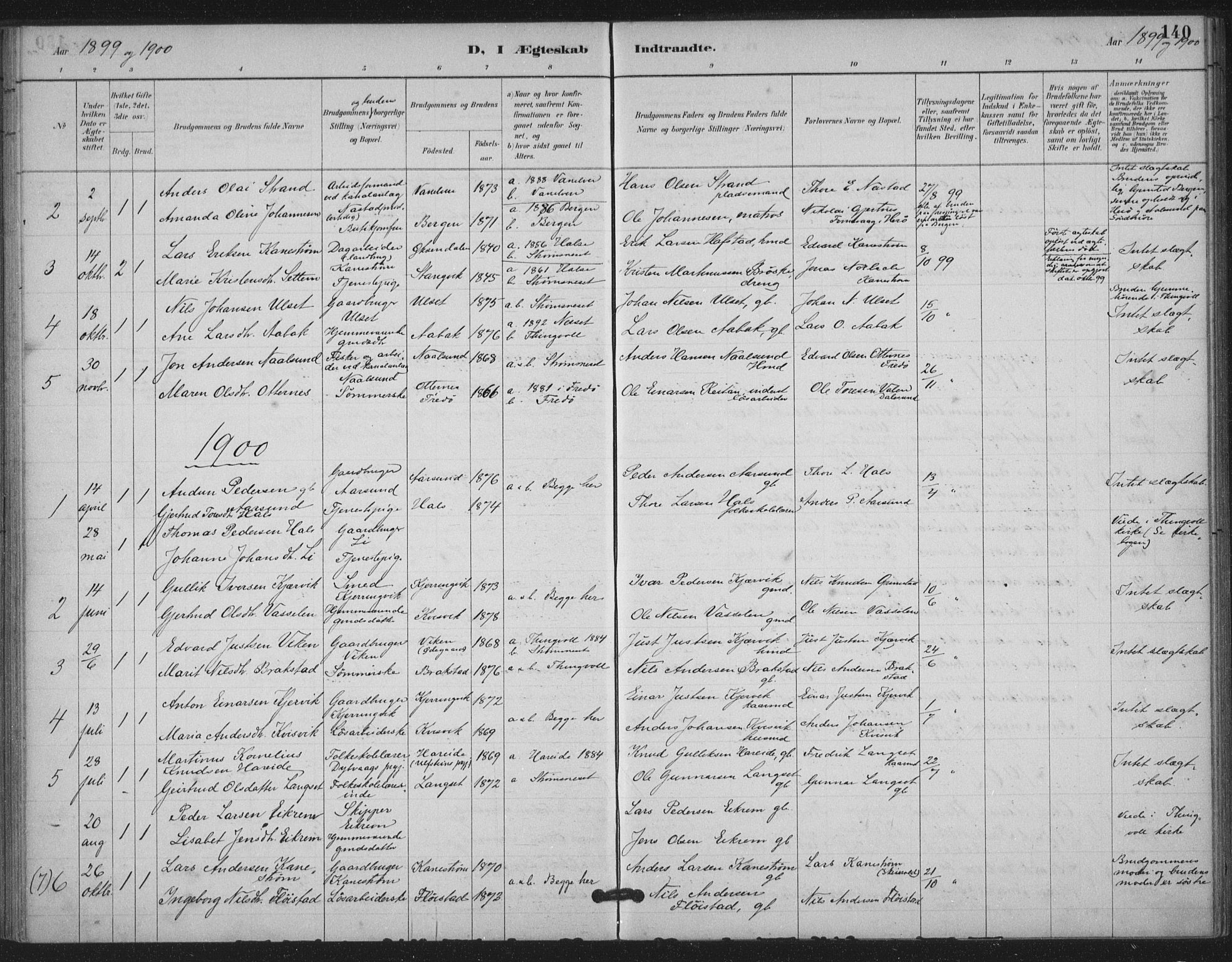 Ministerialprotokoller, klokkerbøker og fødselsregistre - Møre og Romsdal, AV/SAT-A-1454/587/L1000: Parish register (official) no. 587A02, 1887-1910, p. 140