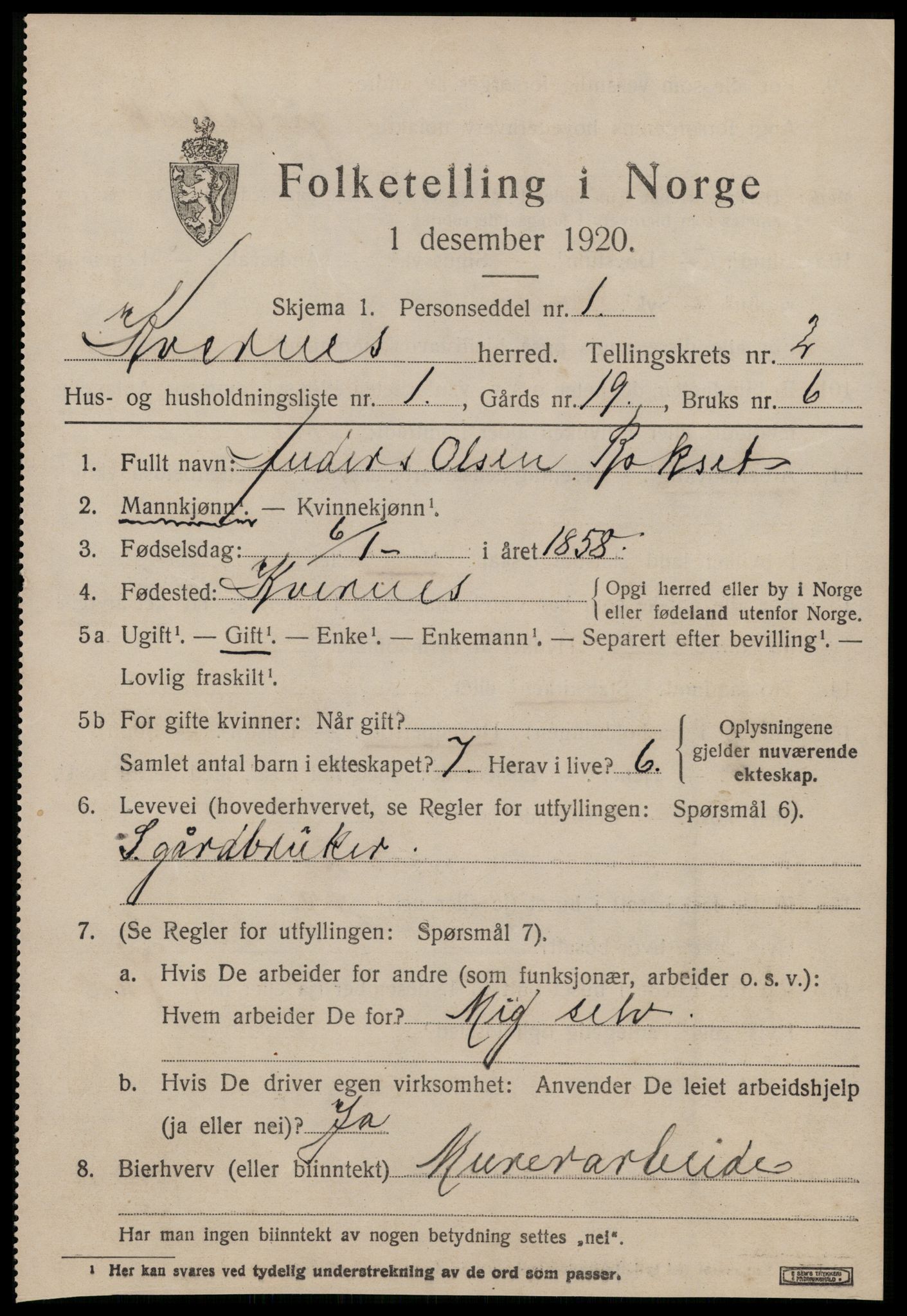 SAT, 1920 census for Kvernes, 1920, p. 943
