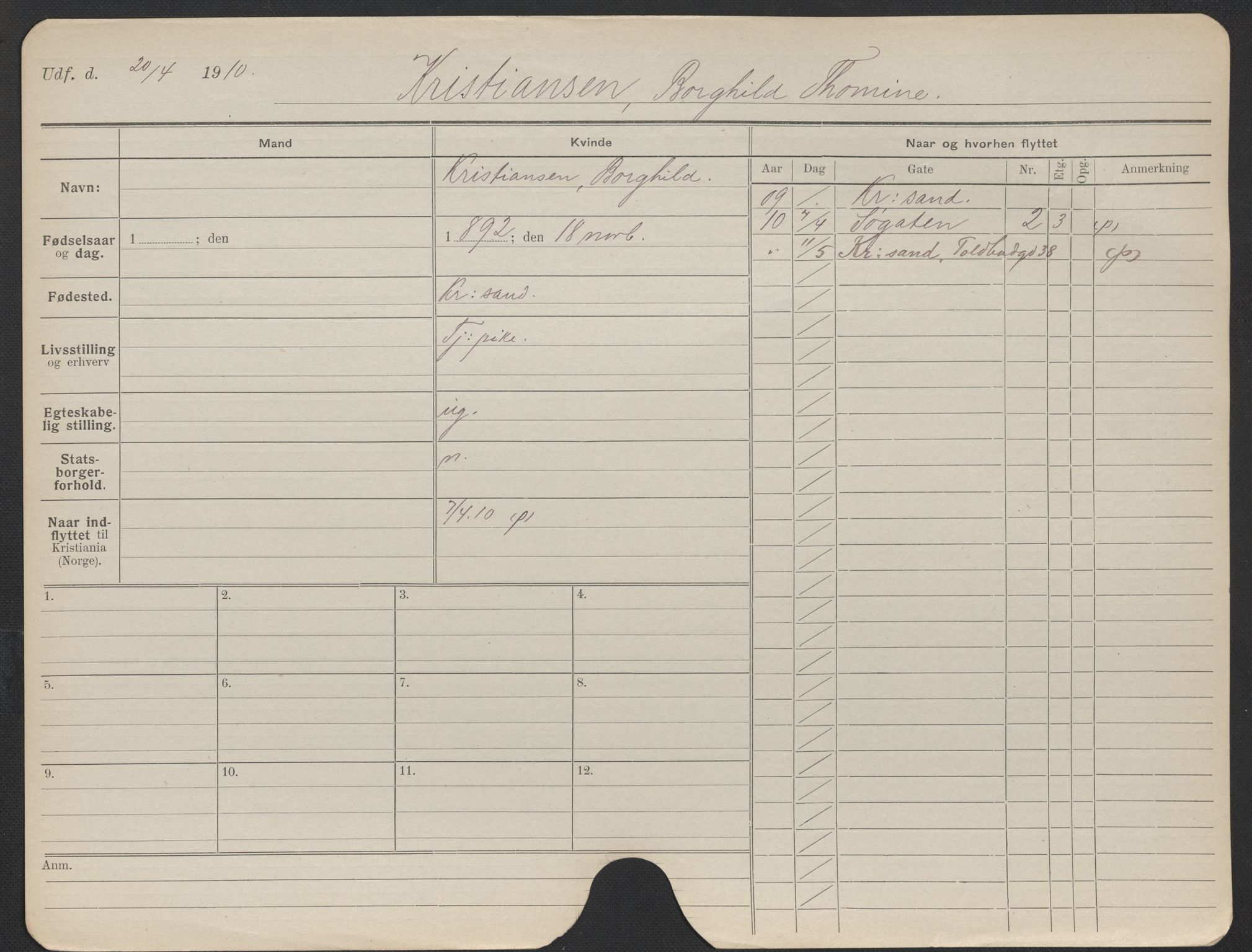 Oslo folkeregister, Registerkort, AV/SAO-A-11715/F/Fa/Fac/L0019: Kvinner, 1906-1914, p. 253a