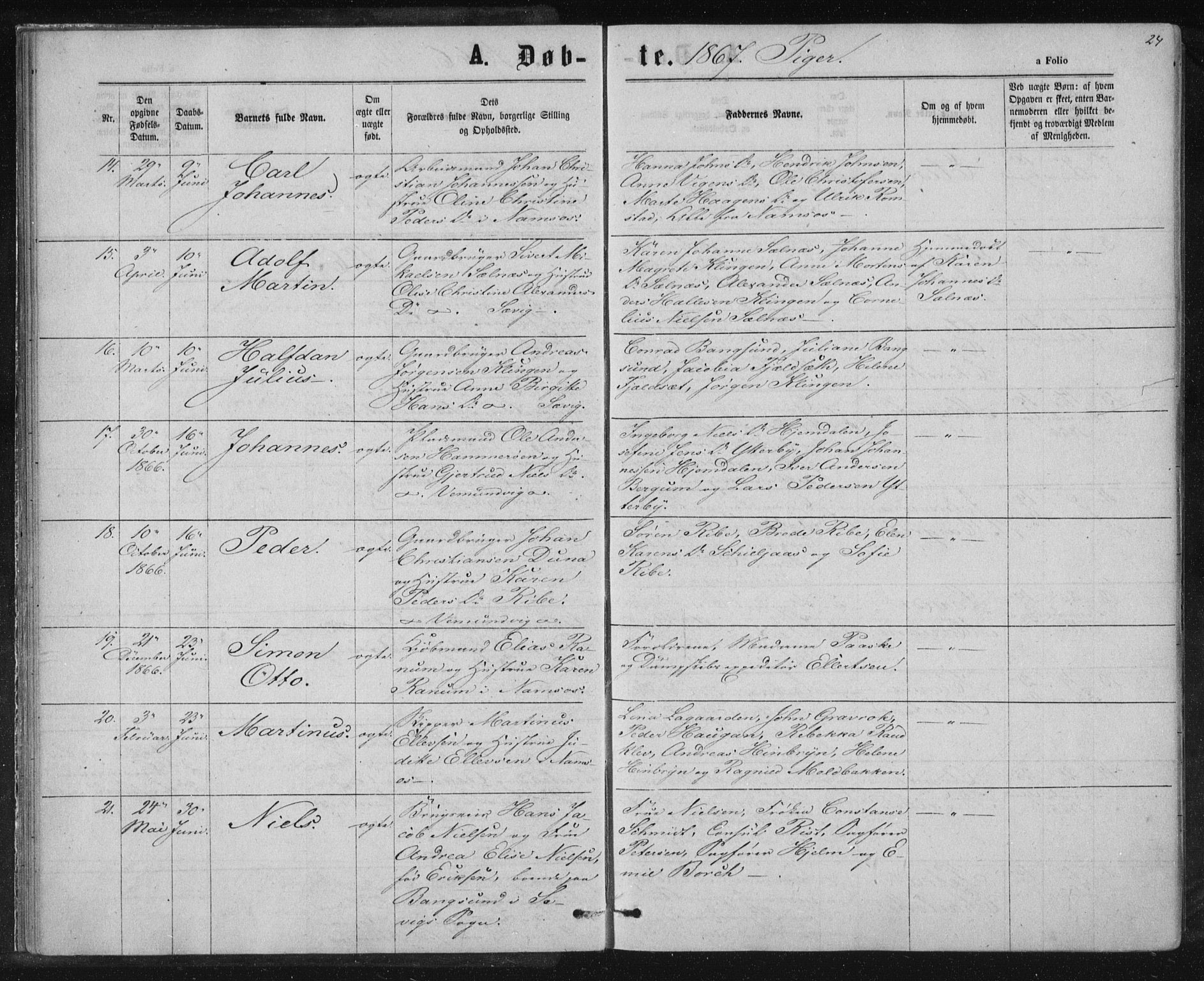 Ministerialprotokoller, klokkerbøker og fødselsregistre - Nord-Trøndelag, AV/SAT-A-1458/768/L0570: Parish register (official) no. 768A05, 1865-1874, p. 24