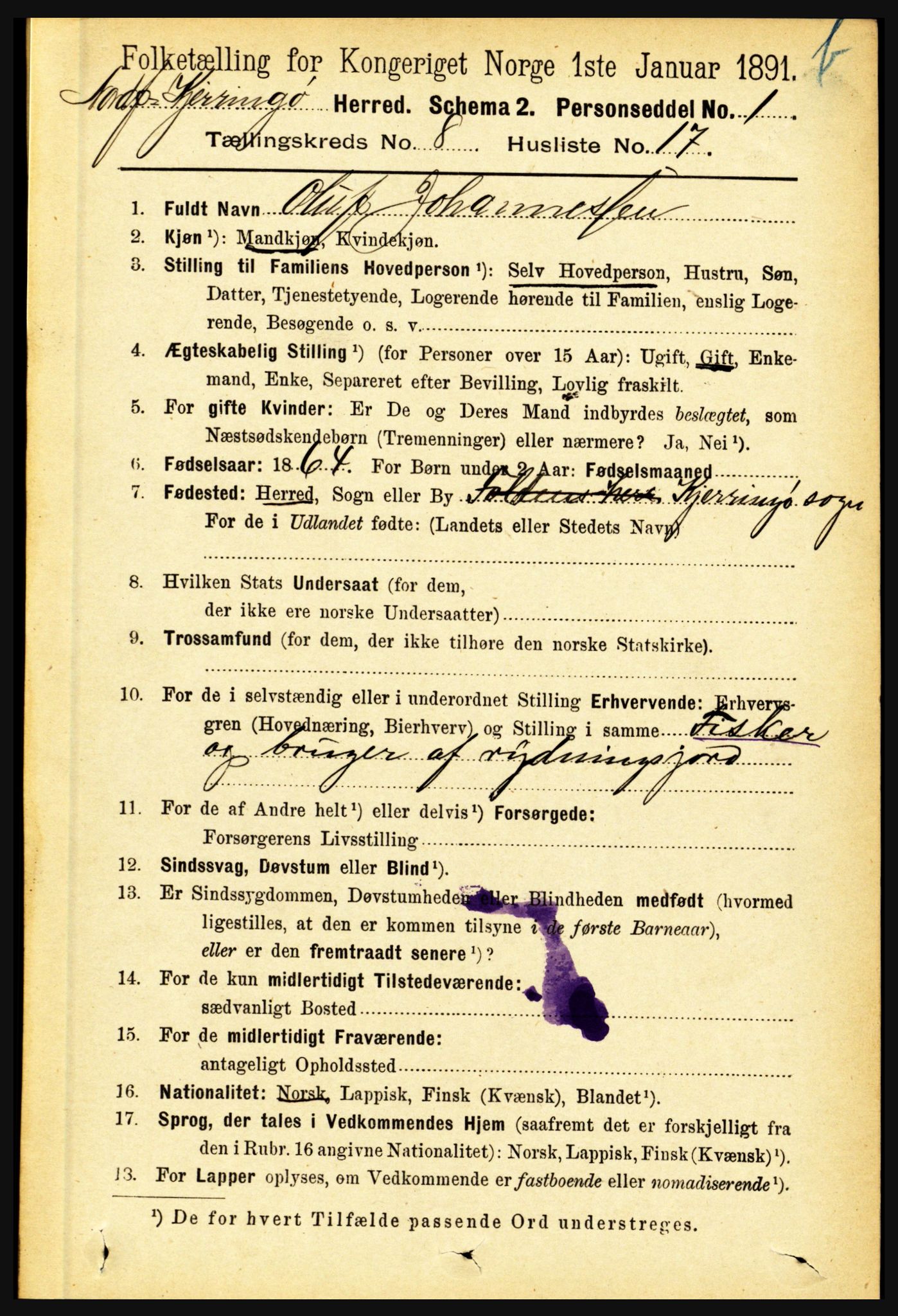 RA, 1891 census for 1846 Nordfold-Kjerringøy, 1891, p. 2065