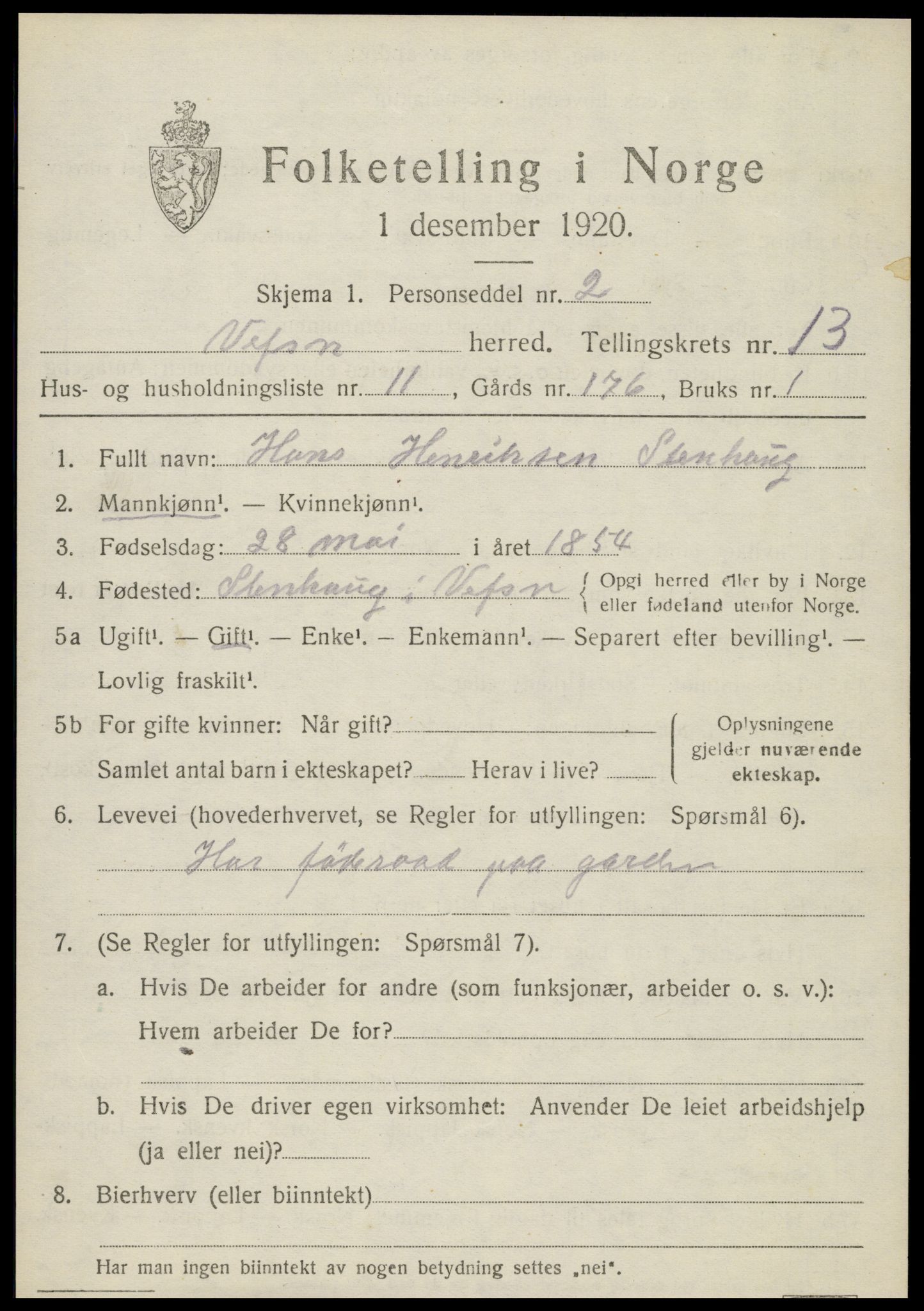 SAT, 1920 census for Vefsn, 1920, p. 10323