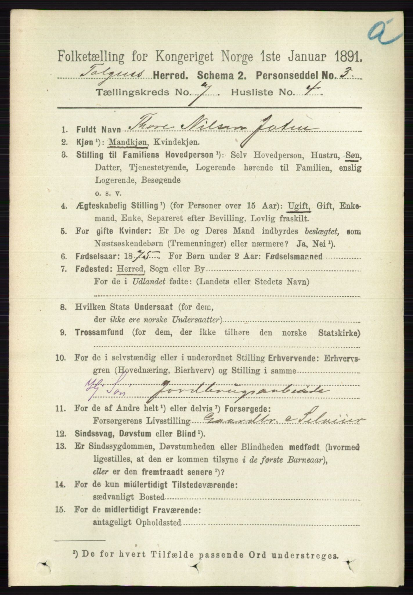 RA, 1891 census for 0436 Tolga, 1891, p. 2047