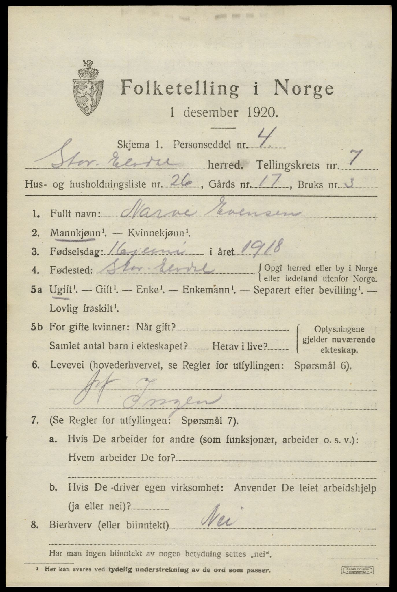 SAH, 1920 census for Stor-Elvdal, 1920, p. 6138