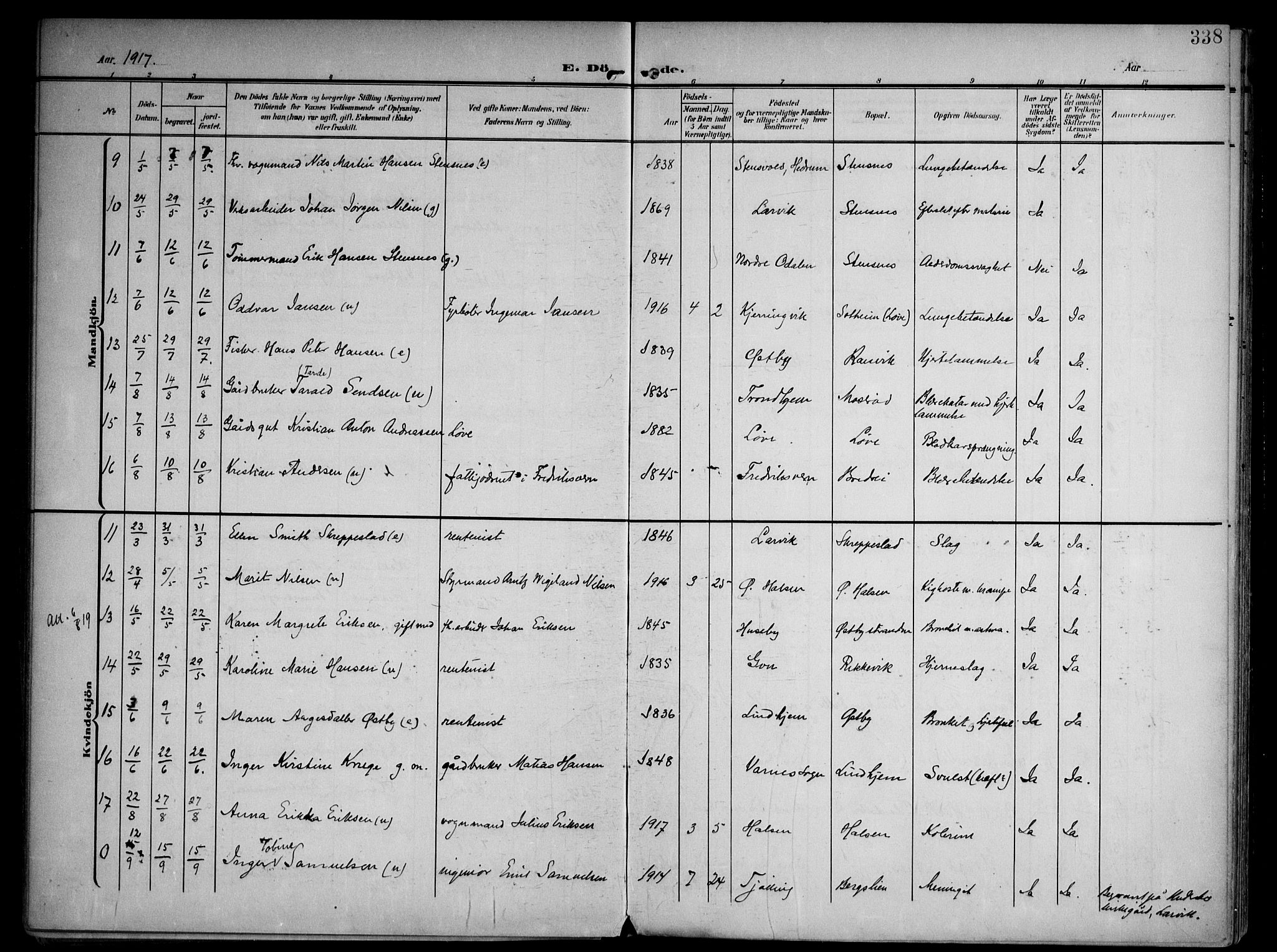 Tjølling kirkebøker, AV/SAKO-A-60/F/Fa/L0010: Parish register (official) no. 10, 1906-1923, p. 338