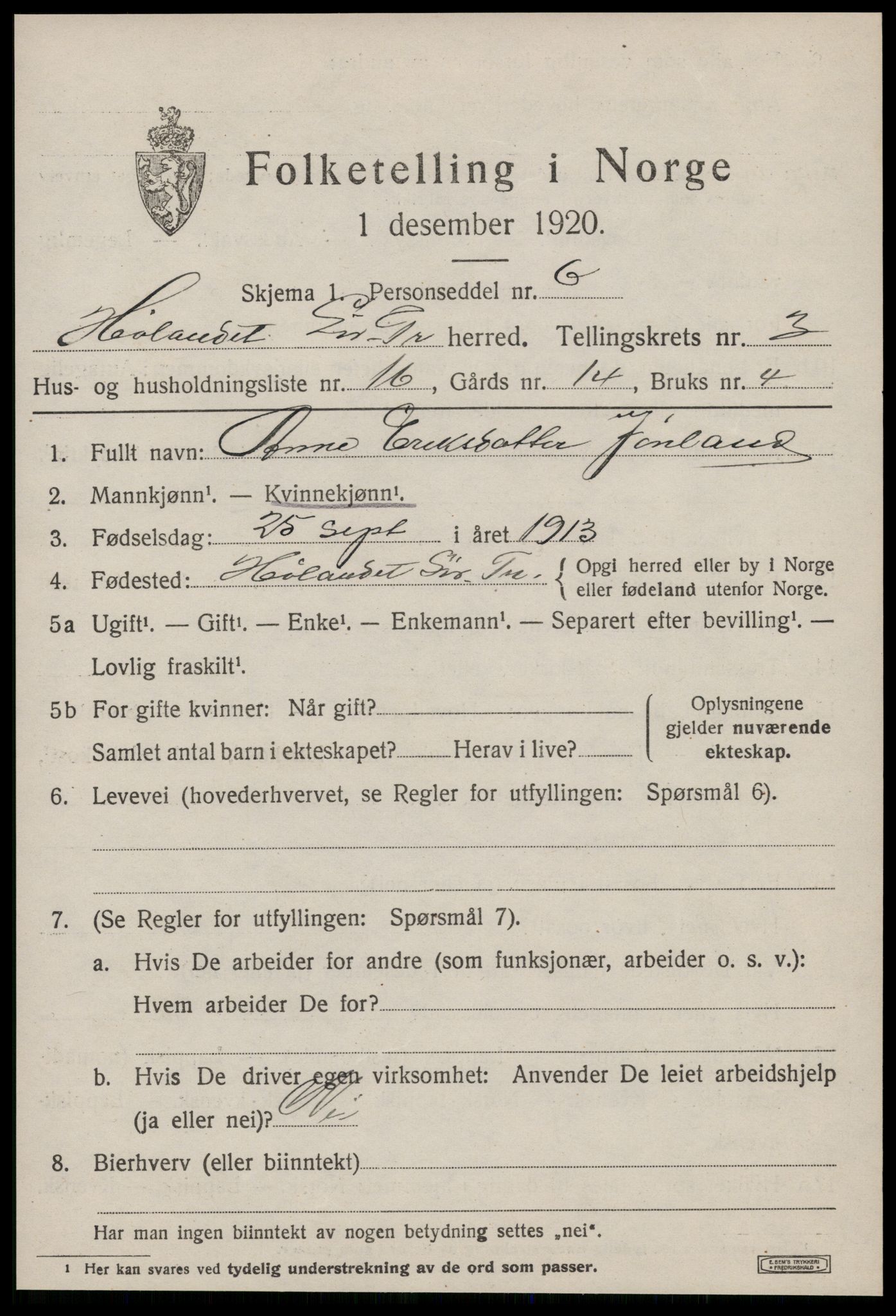 SAT, 1920 census for Hølonda, 1920, p. 1347