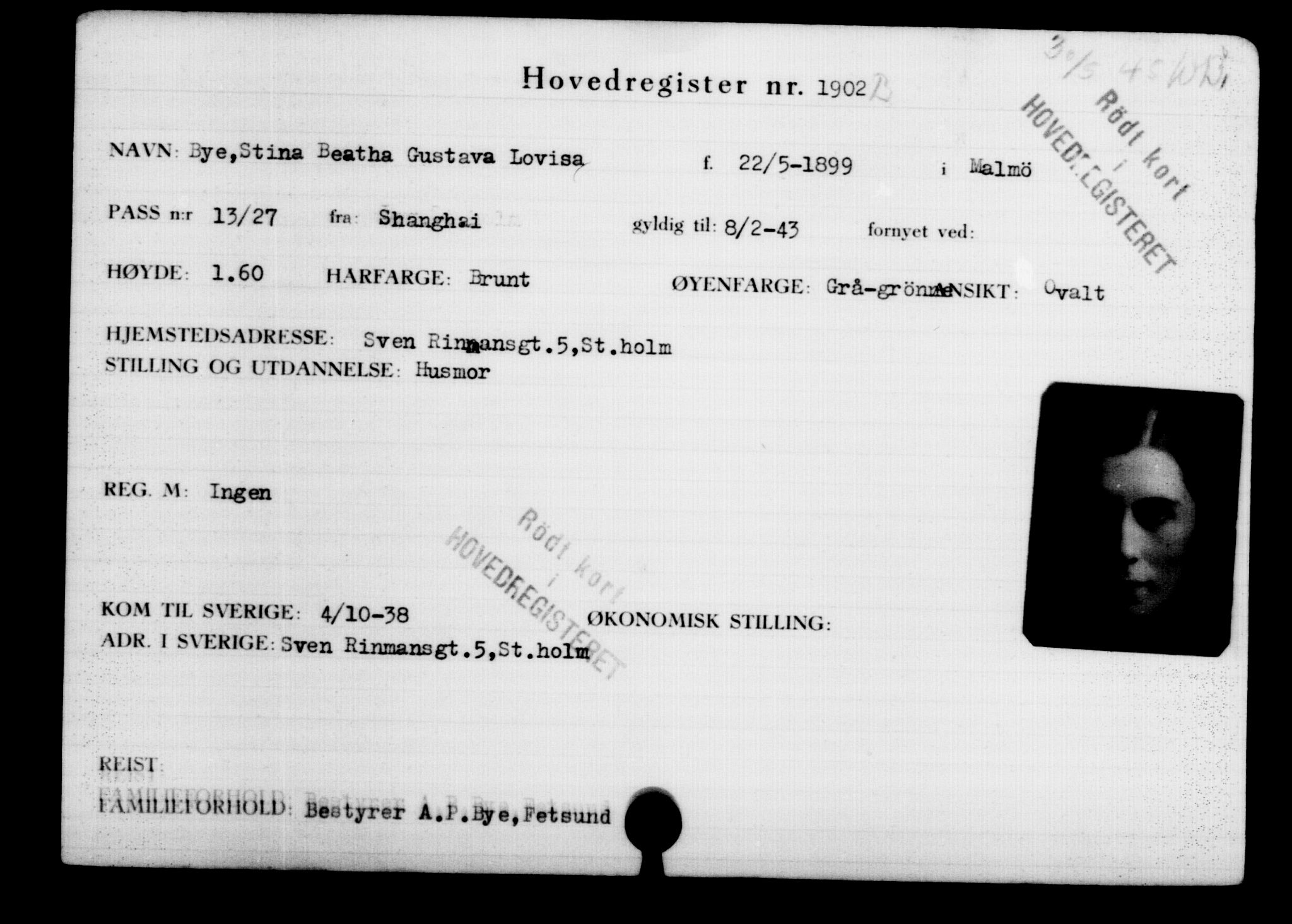 Den Kgl. Norske Legasjons Flyktningskontor, RA/S-6753/V/Va/L0002: Kjesäterkartoteket.  Flyktningenr. 1001-2000, 1940-1945, p. 1284