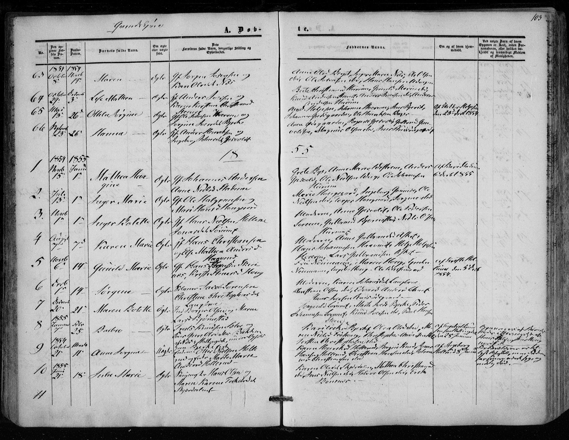 Hole kirkebøker, SAKO/A-228/F/Fa/L0006: Parish register (official) no. I 6, 1852-1872, p. 103