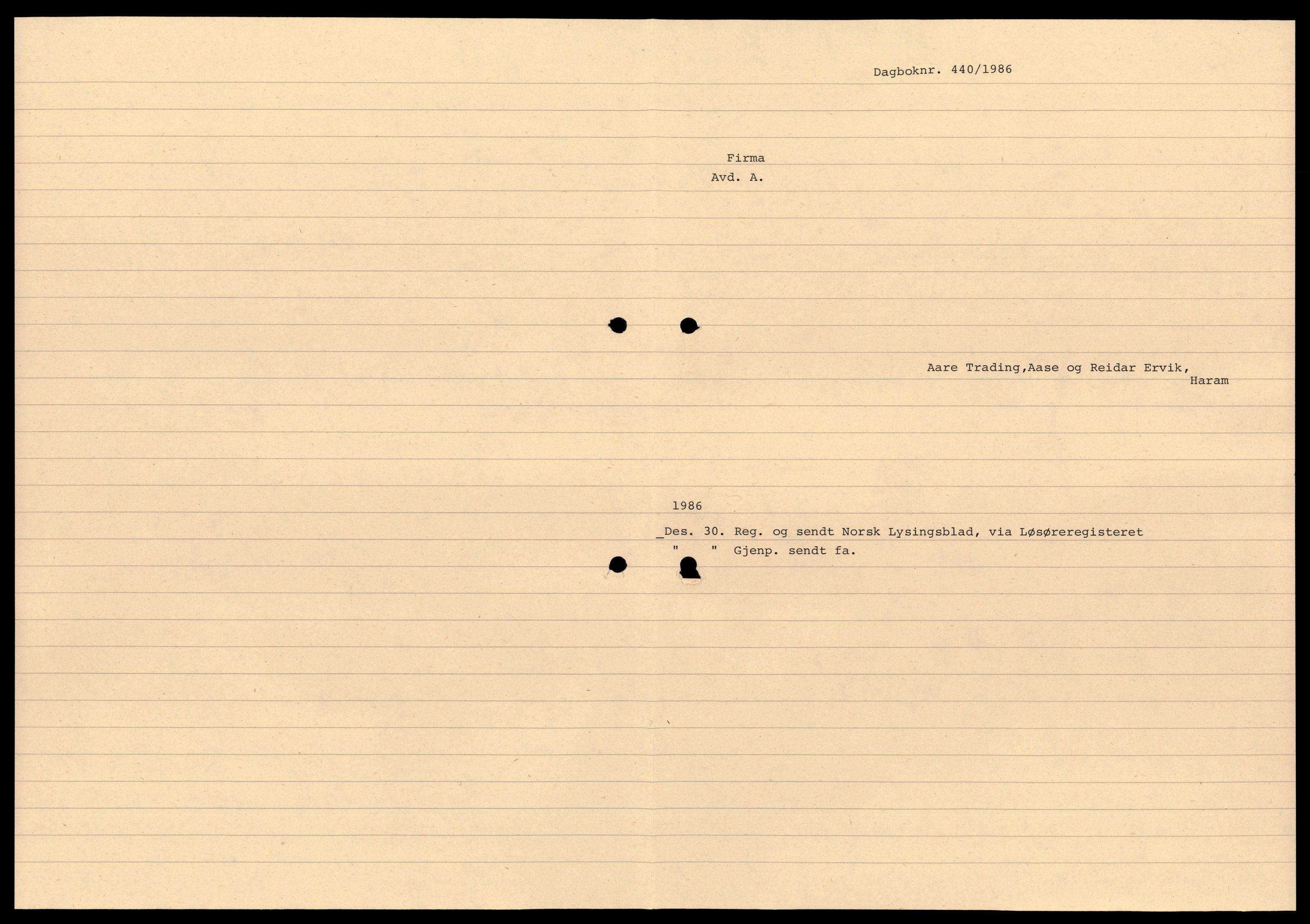 Nordre Sunnmøre sorenskriveri, AV/SAT-A-0006/2/J/Jd/Jde/L0001: Bilag. Enkeltmannsforetak, A, 1944-1990, p. 1