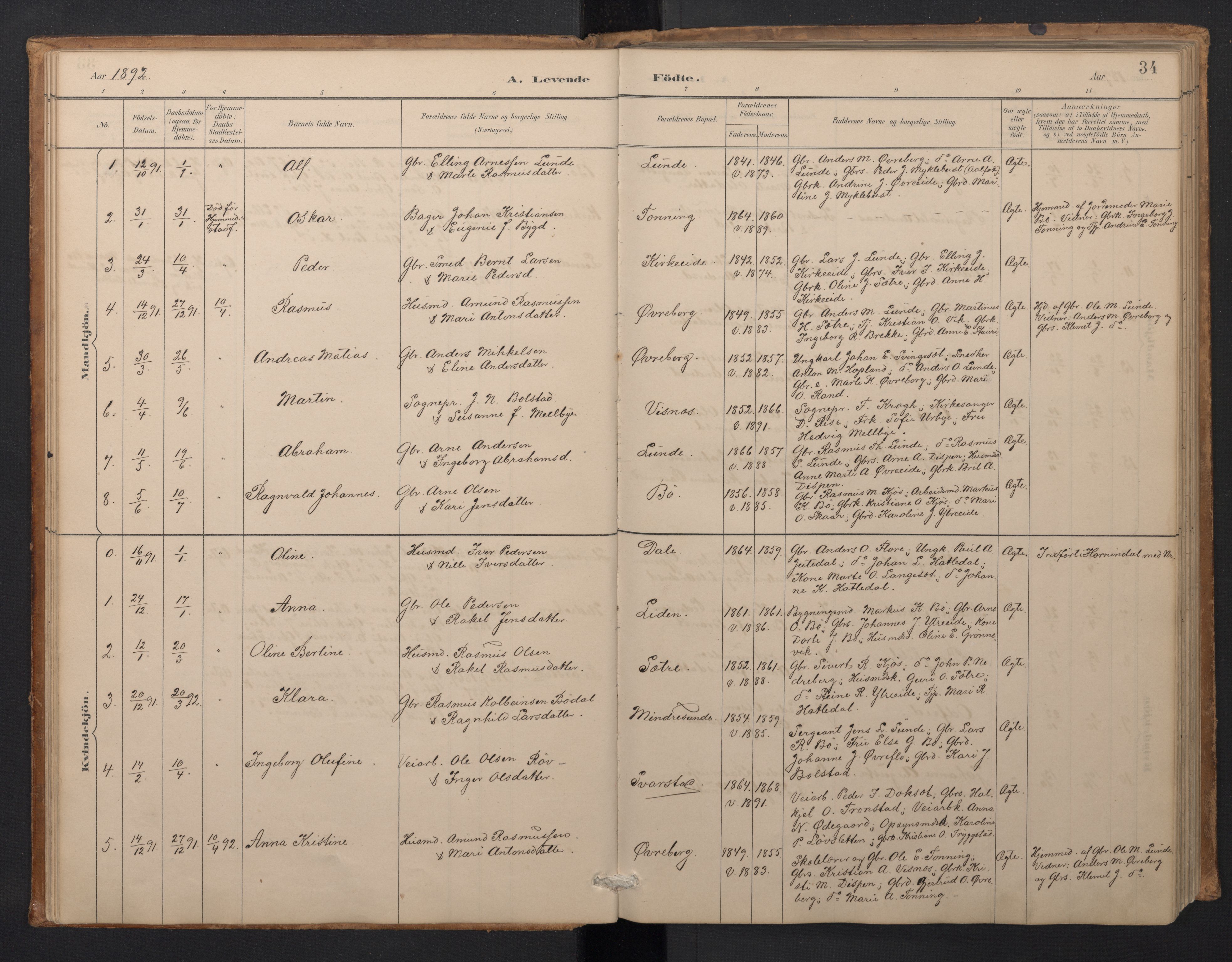 Stryn Sokneprestembete, SAB/A-82501: Parish register (copy) no. A 2, 1883-1905, p. 33b-34a