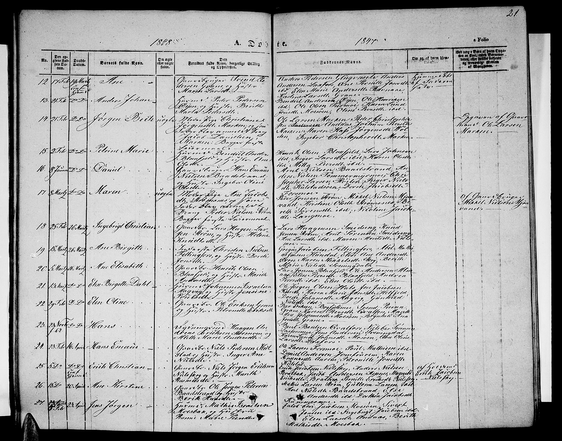 Ministerialprotokoller, klokkerbøker og fødselsregistre - Nordland, SAT/A-1459/820/L0300: Parish register (copy) no. 820C02, 1846-1850, p. 21