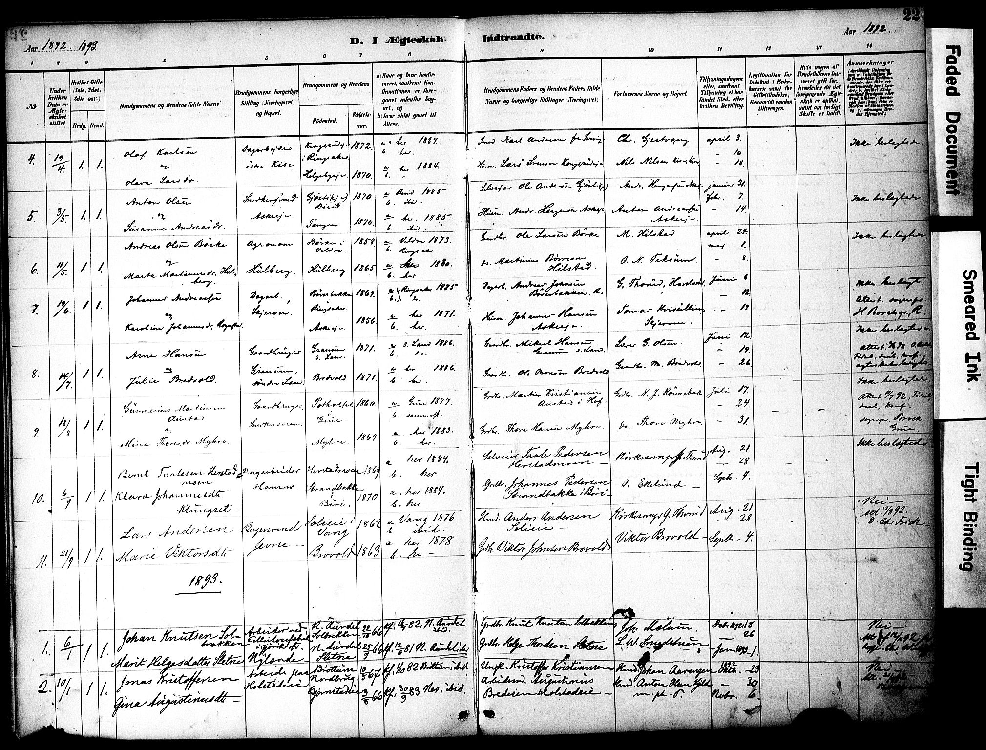 Nes prestekontor, Hedmark, AV/SAH-PREST-020/K/Ka/L0008: Parish register (official) no. 8, 1883-1905, p. 22