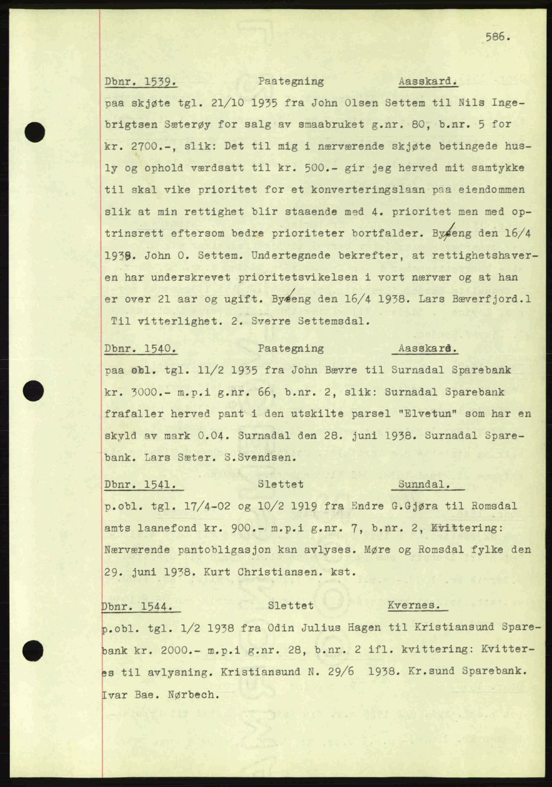 Nordmøre sorenskriveri, AV/SAT-A-4132/1/2/2Ca: Mortgage book no. C80, 1936-1939, Diary no: : 1539/1938