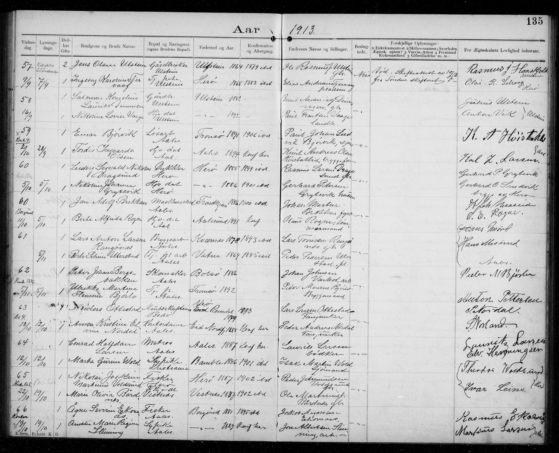 Ministerialprotokoller, klokkerbøker og fødselsregistre - Møre og Romsdal, AV/SAT-A-1454/529/L0458: Banns register no. 529A08, 1901-1918, p. 135