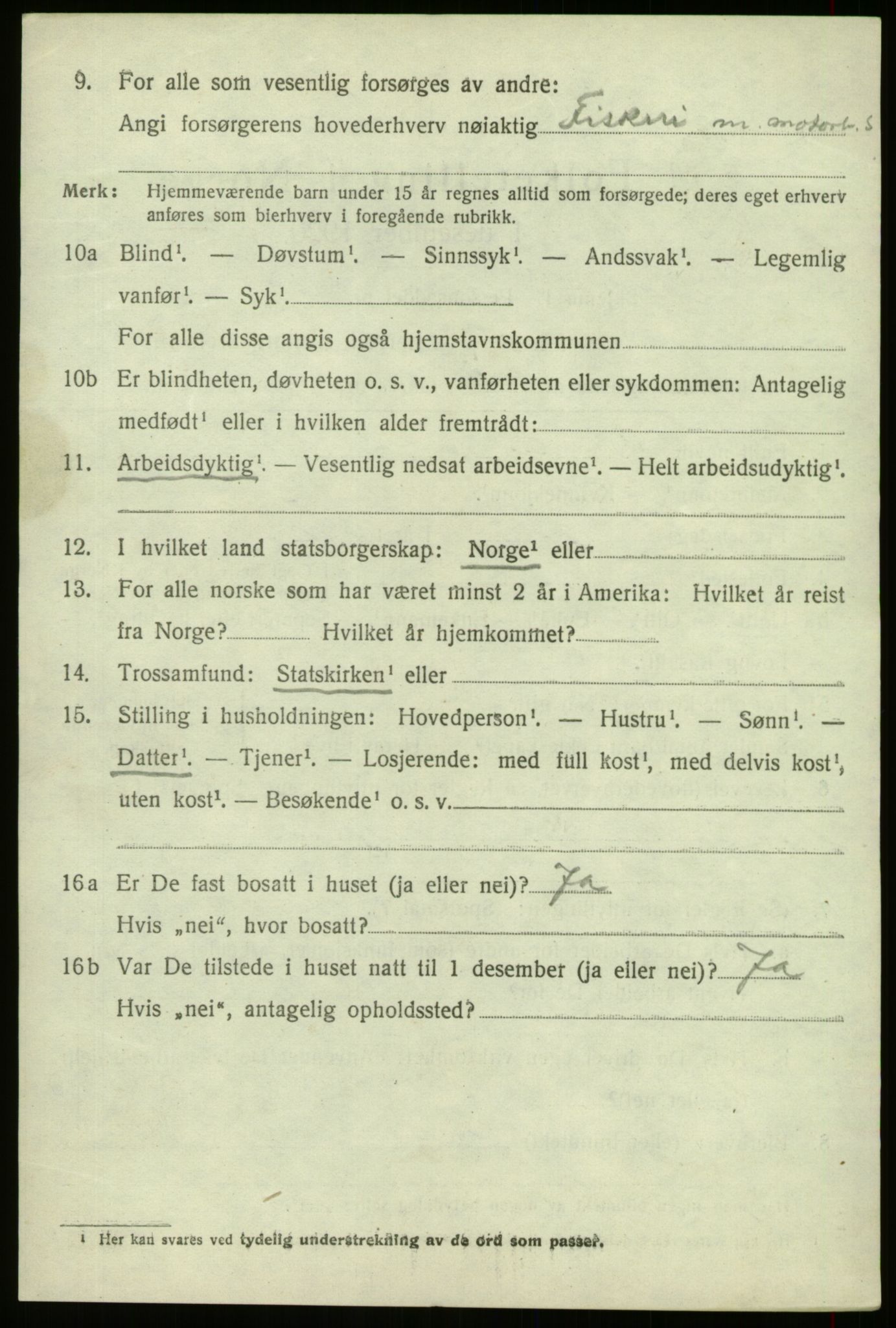 SAB, 1920 census for Selje, 1920, p. 2552