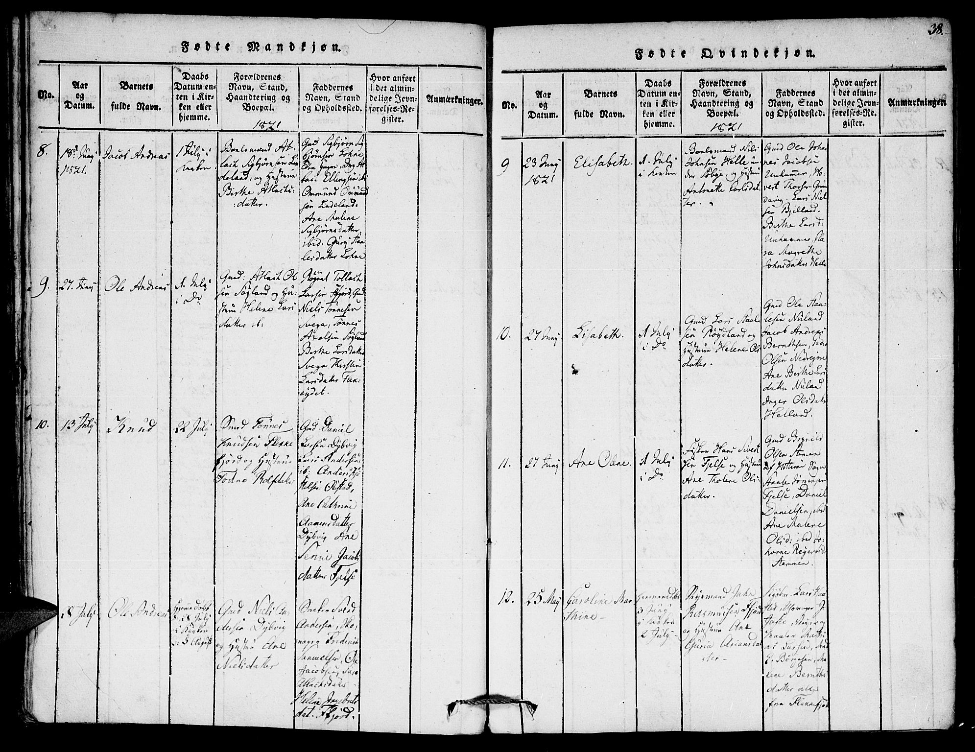 Flekkefjord sokneprestkontor, AV/SAK-1111-0012/F/Fa/Fac/L0002: Parish register (official) no. A 2, 1815-1826, p. 38