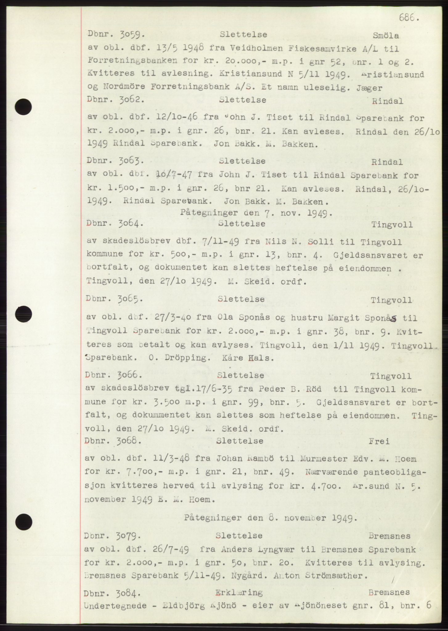Nordmøre sorenskriveri, SAT/A-4132/1/2/2Ca: Mortgage book no. C82b, 1946-1951, Diary no: : 3059/1949