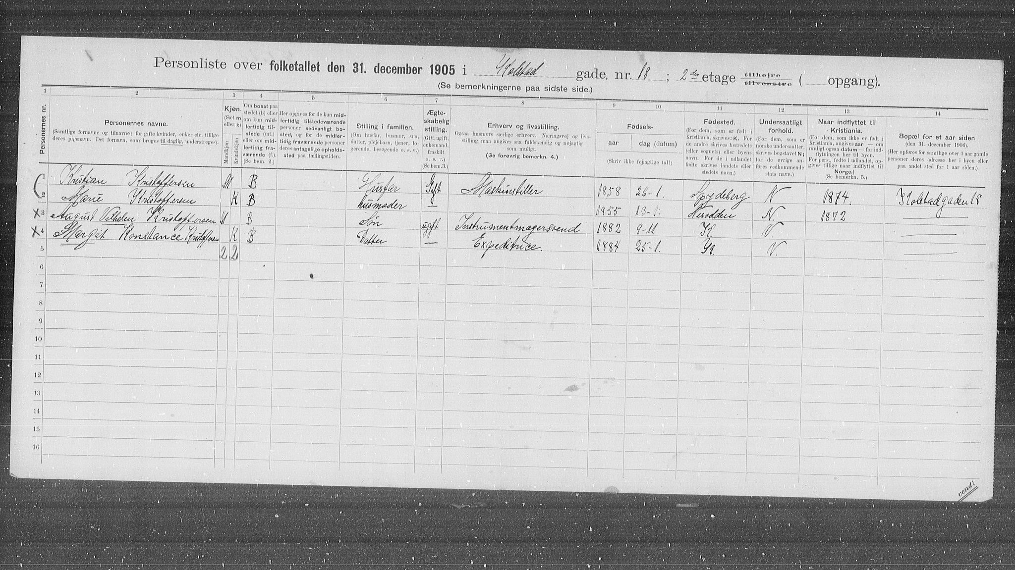 OBA, Municipal Census 1905 for Kristiania, 1905, p. 27608