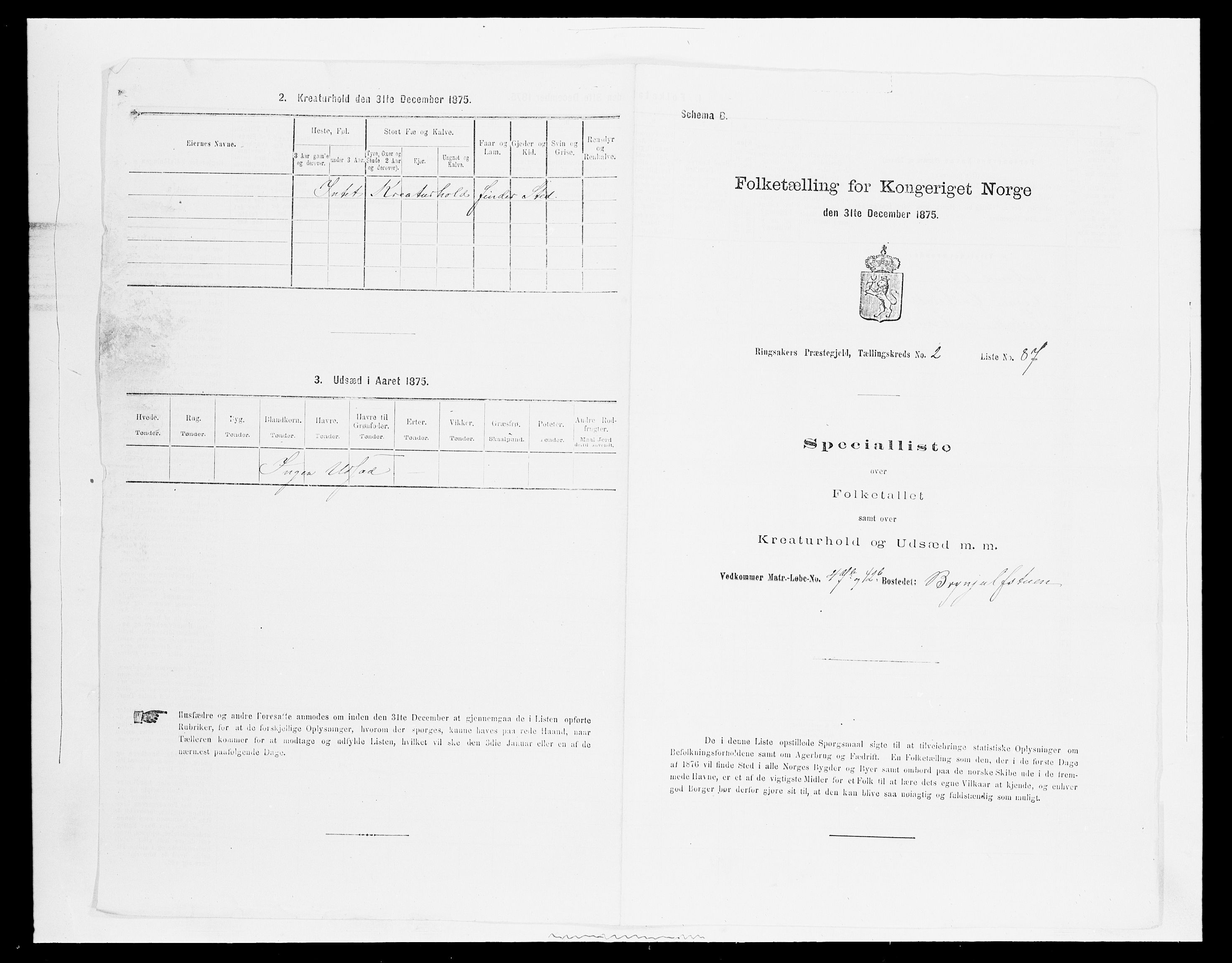 SAH, 1875 census for 0412P Ringsaker, 1875, p. 610