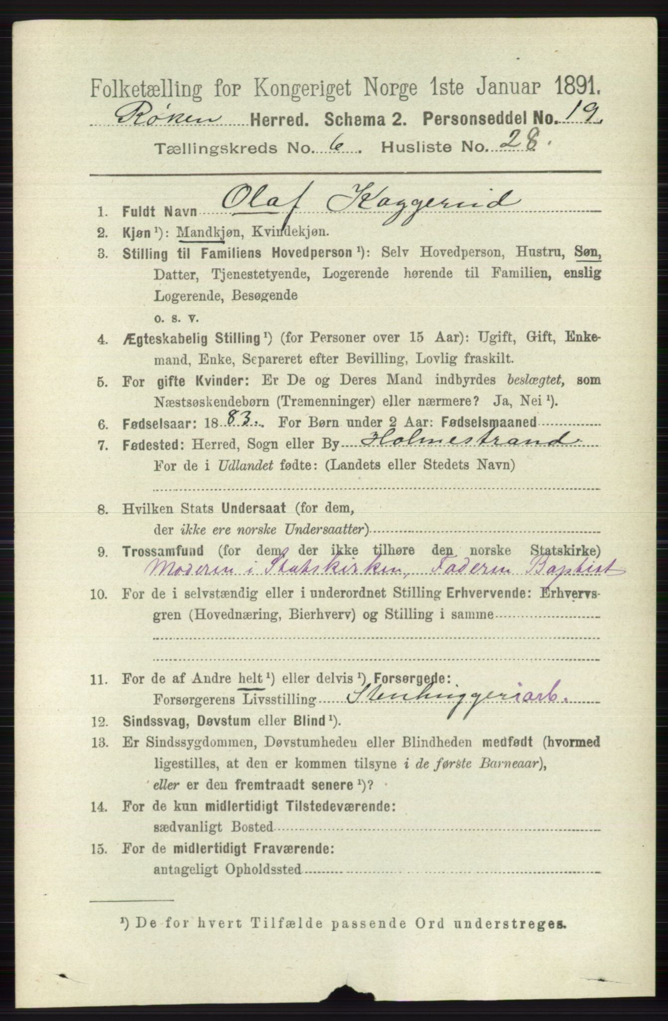 RA, 1891 census for 0627 Røyken, 1891, p. 3795