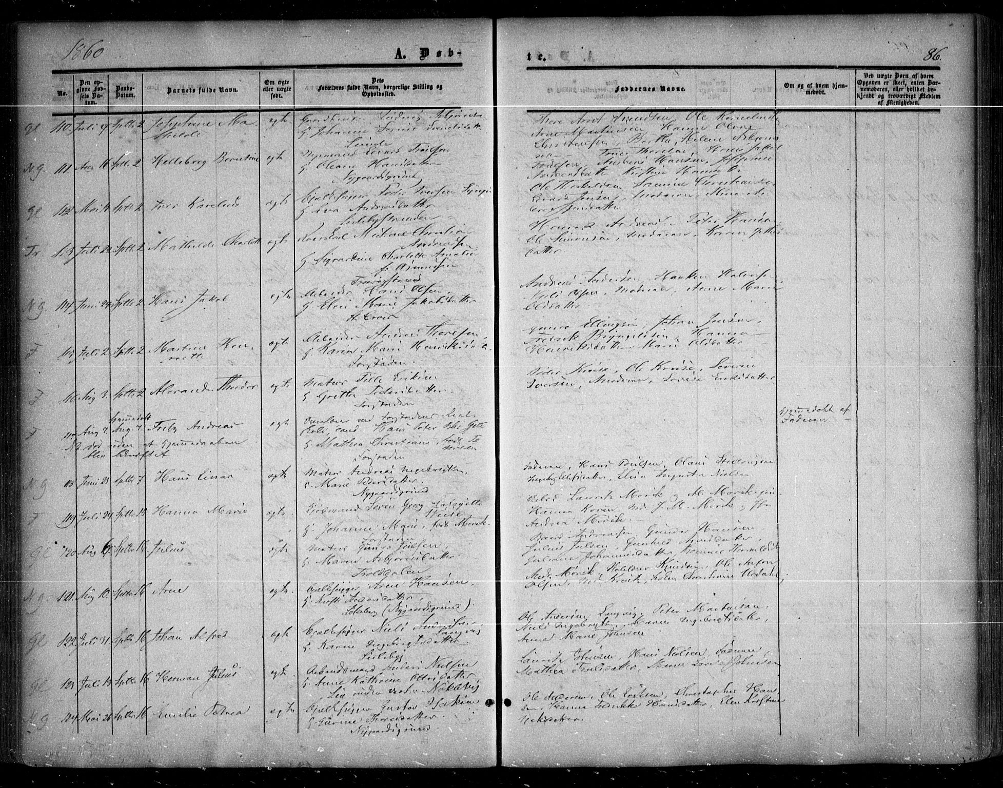 Glemmen prestekontor Kirkebøker, SAO/A-10908/F/Fa/L0007: Parish register (official) no. 7, 1853-1862, p. 86