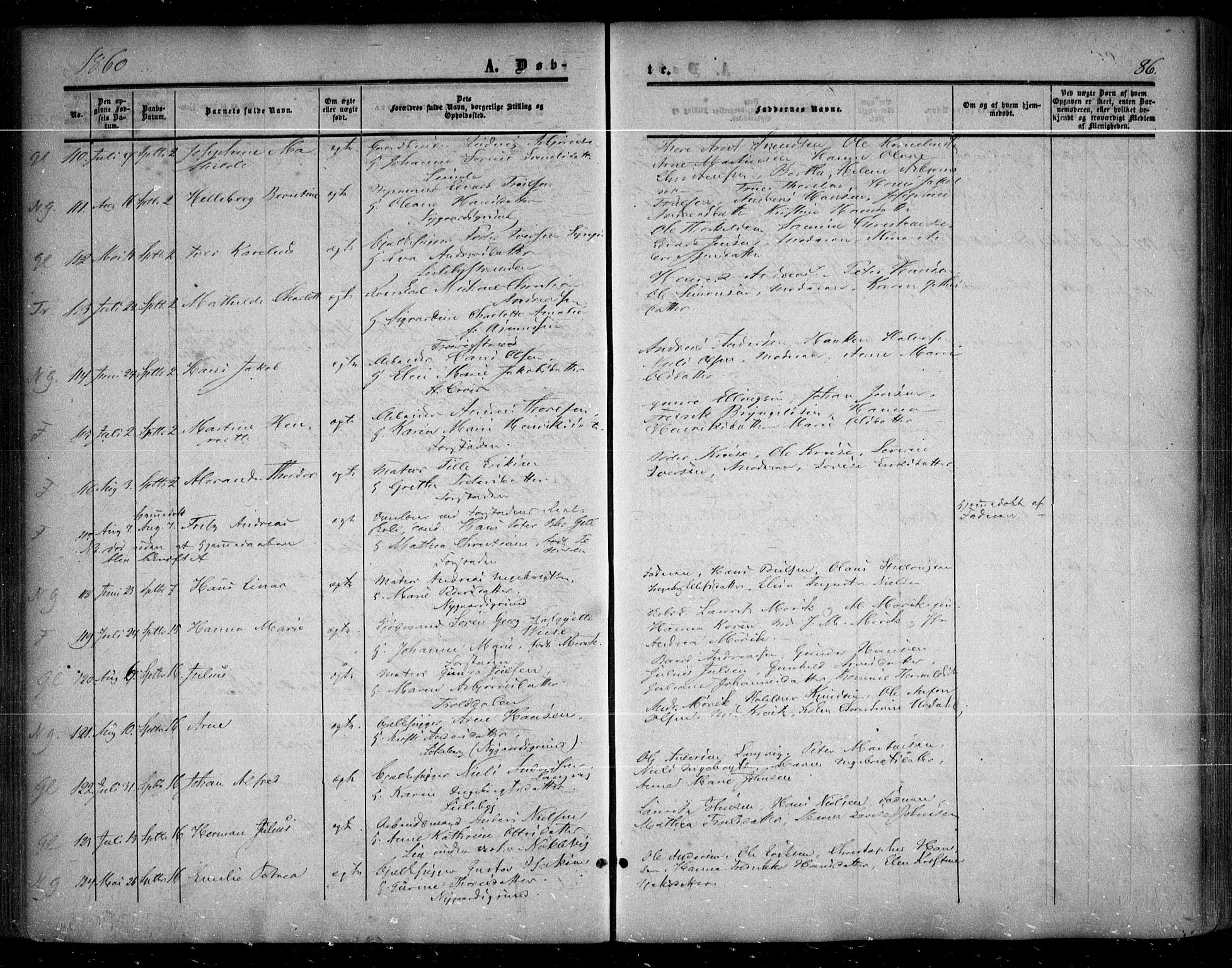 Glemmen prestekontor Kirkebøker, AV/SAO-A-10908/F/Fa/L0007: Parish register (official) no. 7, 1853-1862, p. 86