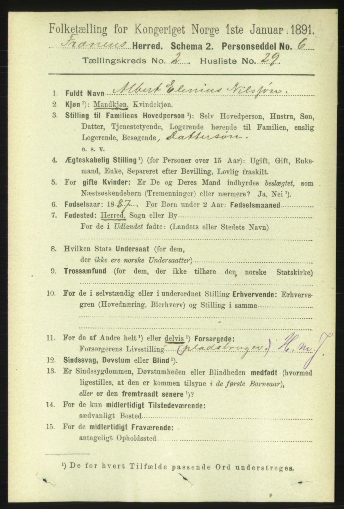 RA, 1891 census for 1548 Fræna, 1891, p. 648