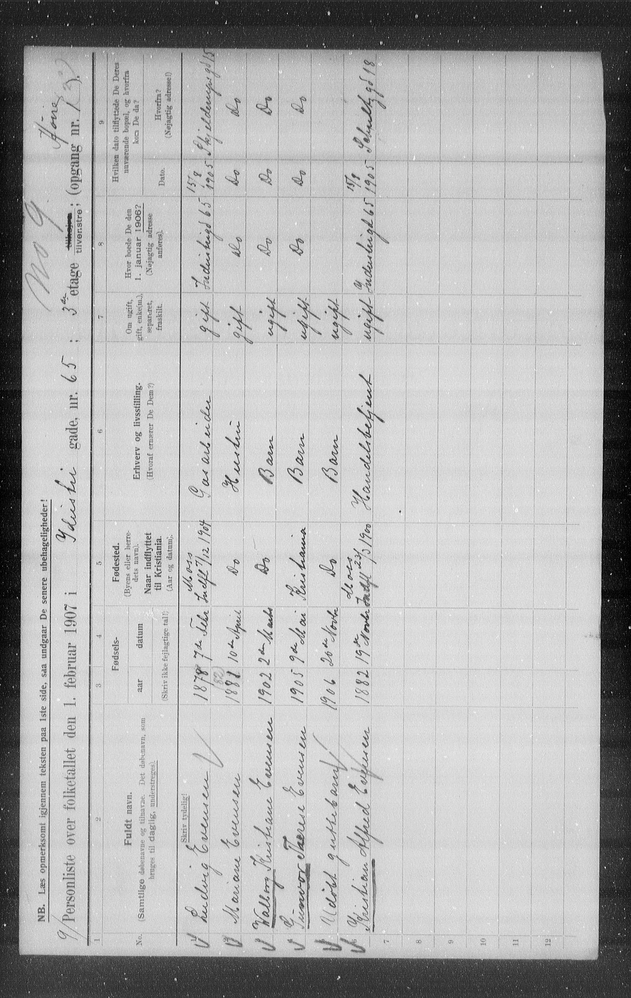 OBA, Municipal Census 1907 for Kristiania, 1907, p. 22436