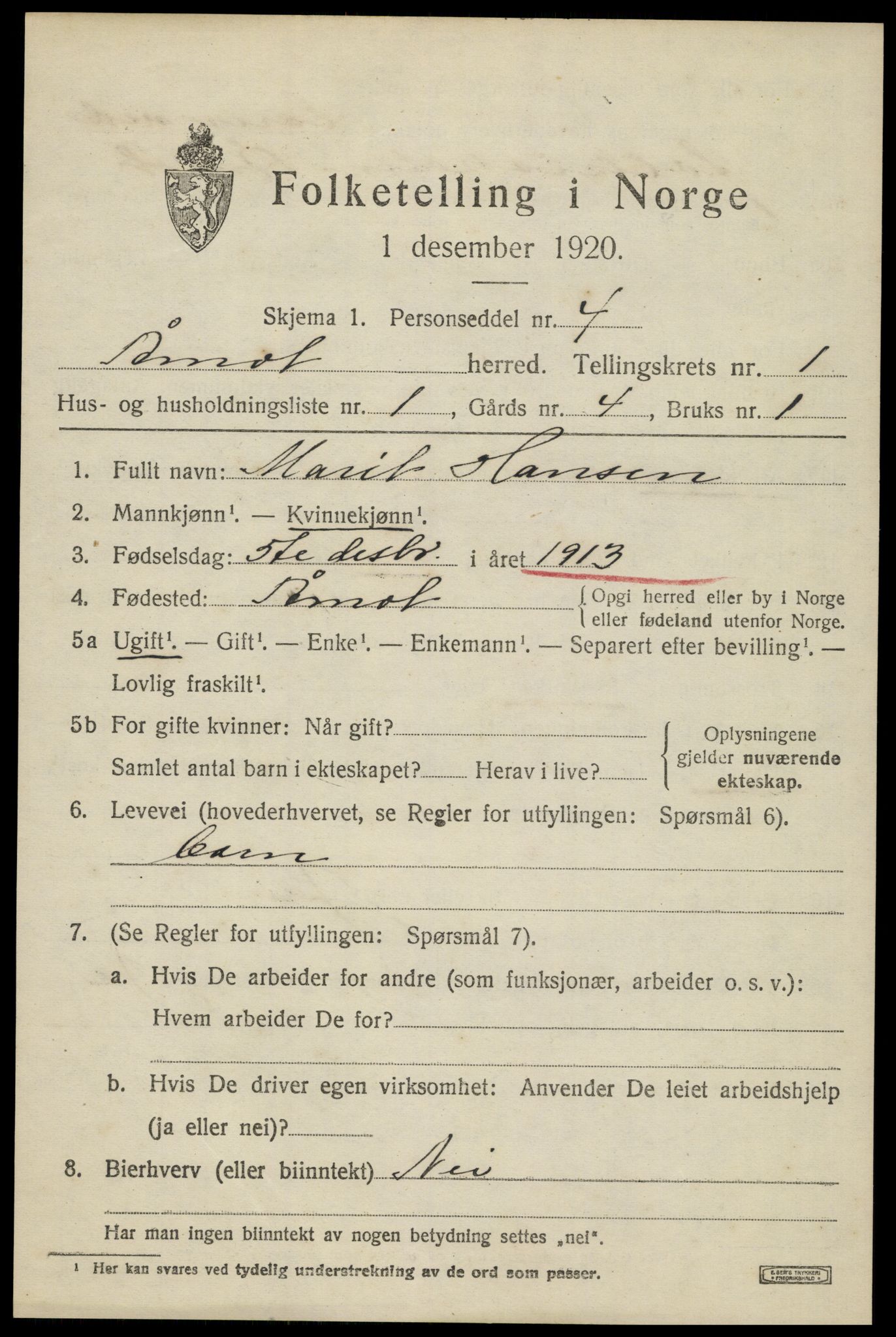 SAH, 1920 census for Åmot, 1920, p. 1593