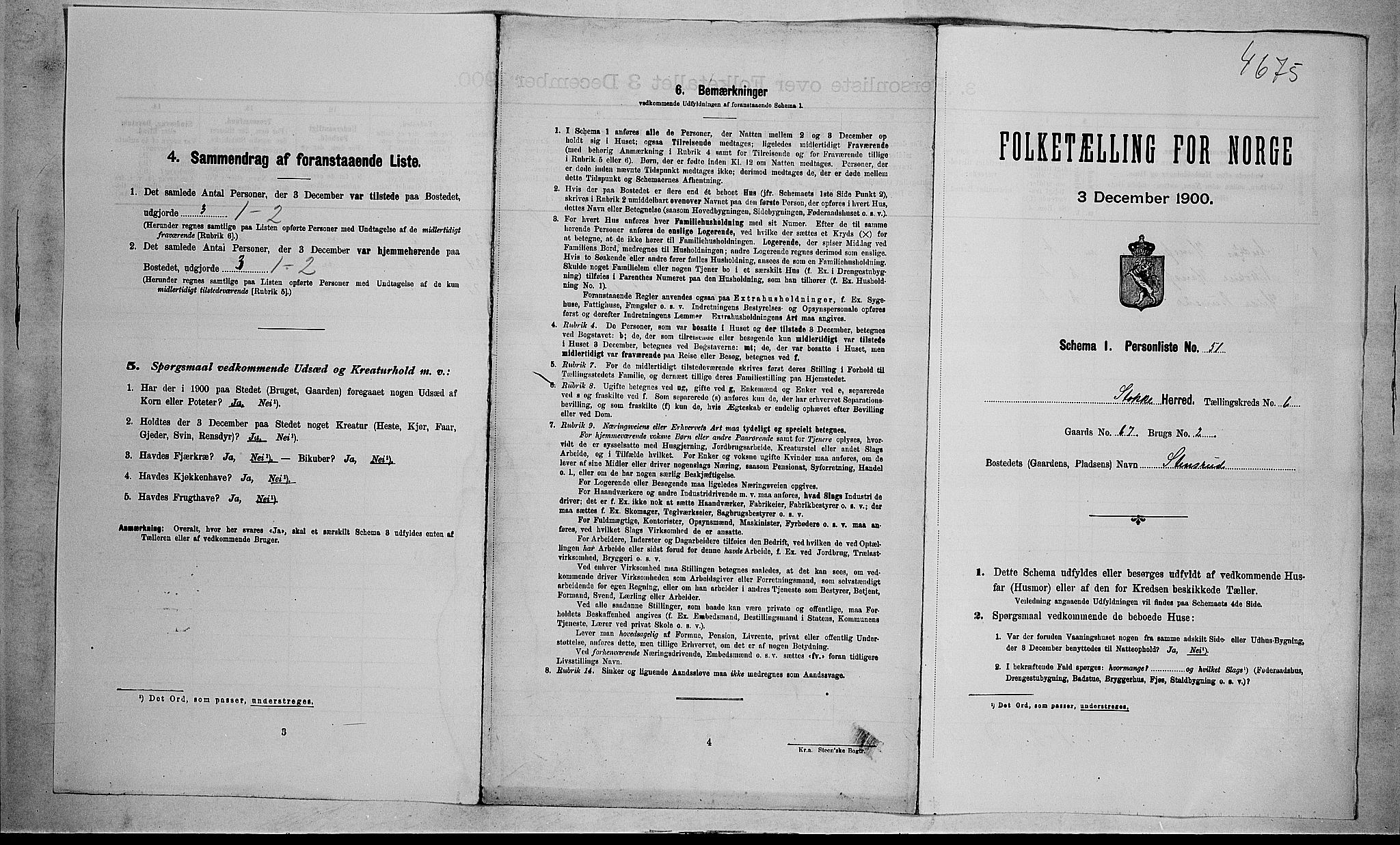 RA, 1900 census for Stokke, 1900, p. 1175