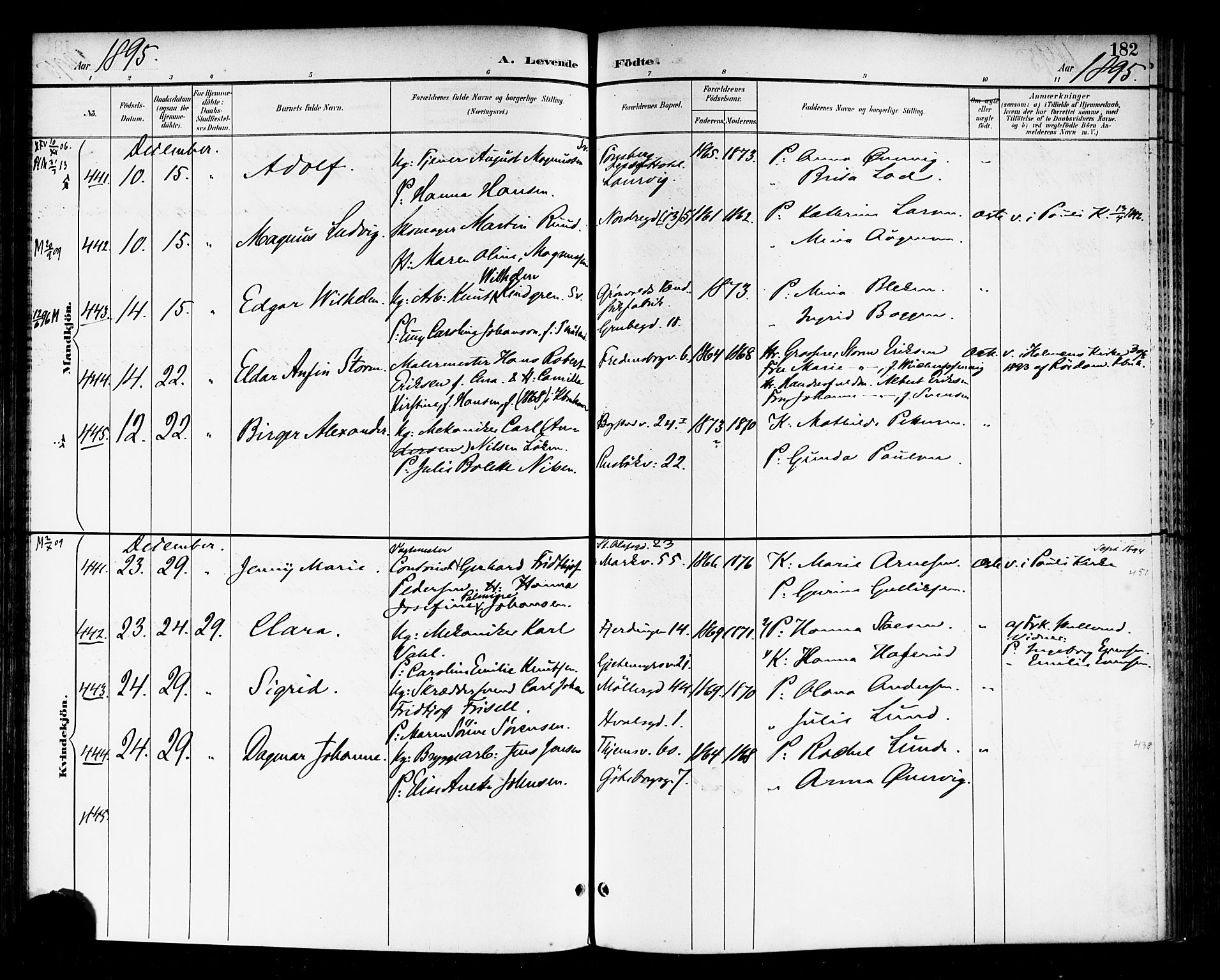 Rikshospitalet prestekontor Kirkebøker, AV/SAO-A-10309b/F/L0009: Parish register (official) no. 9, 1894-1897, p. 182