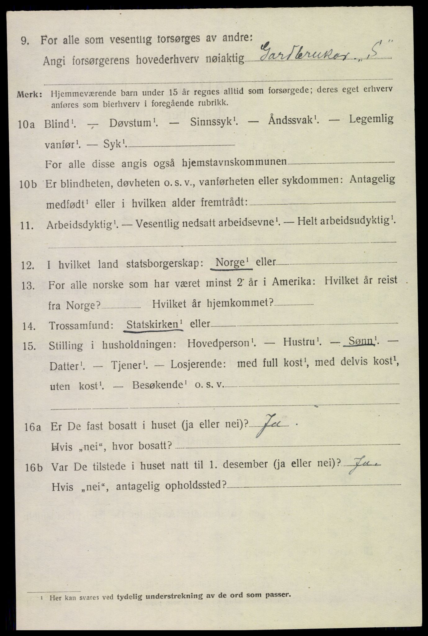 SAK, 1920 census for Valle, 1920, p. 2294