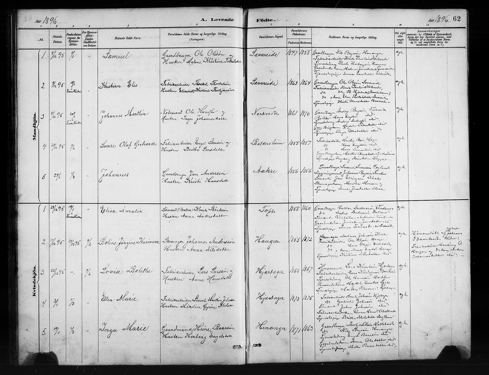 Fusa sokneprestembete, SAB/A-75401/H/Hab: Parish register (copy) no. C 2, 1886-1926, p. 62