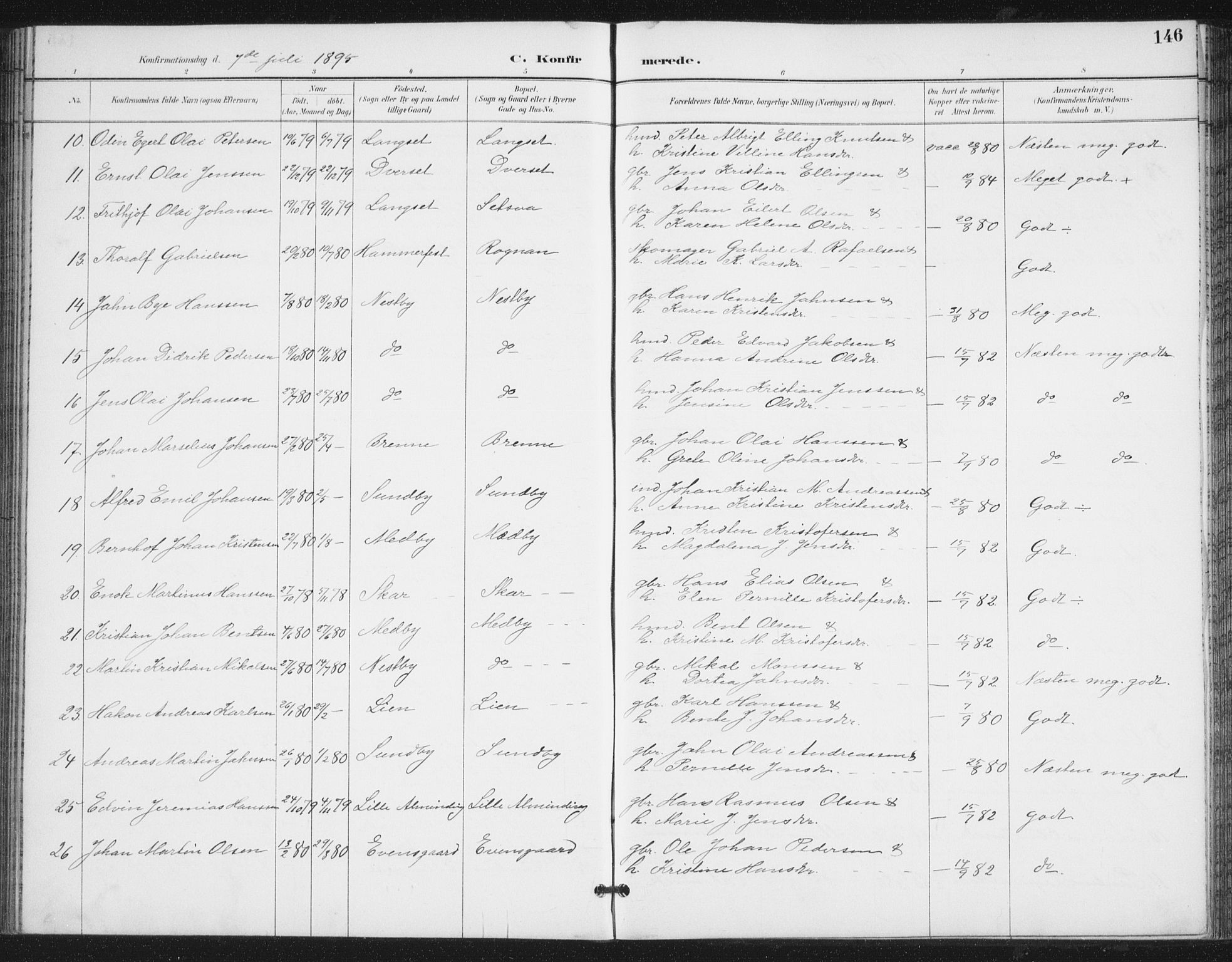 Ministerialprotokoller, klokkerbøker og fødselsregistre - Nordland, AV/SAT-A-1459/847/L0682: Parish register (copy) no. 847C10, 1889-1907, p. 146