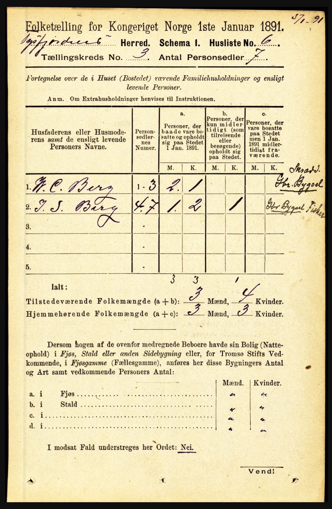 RA, 1891 census for 1850 Tysfjord, 1891, p. 1008