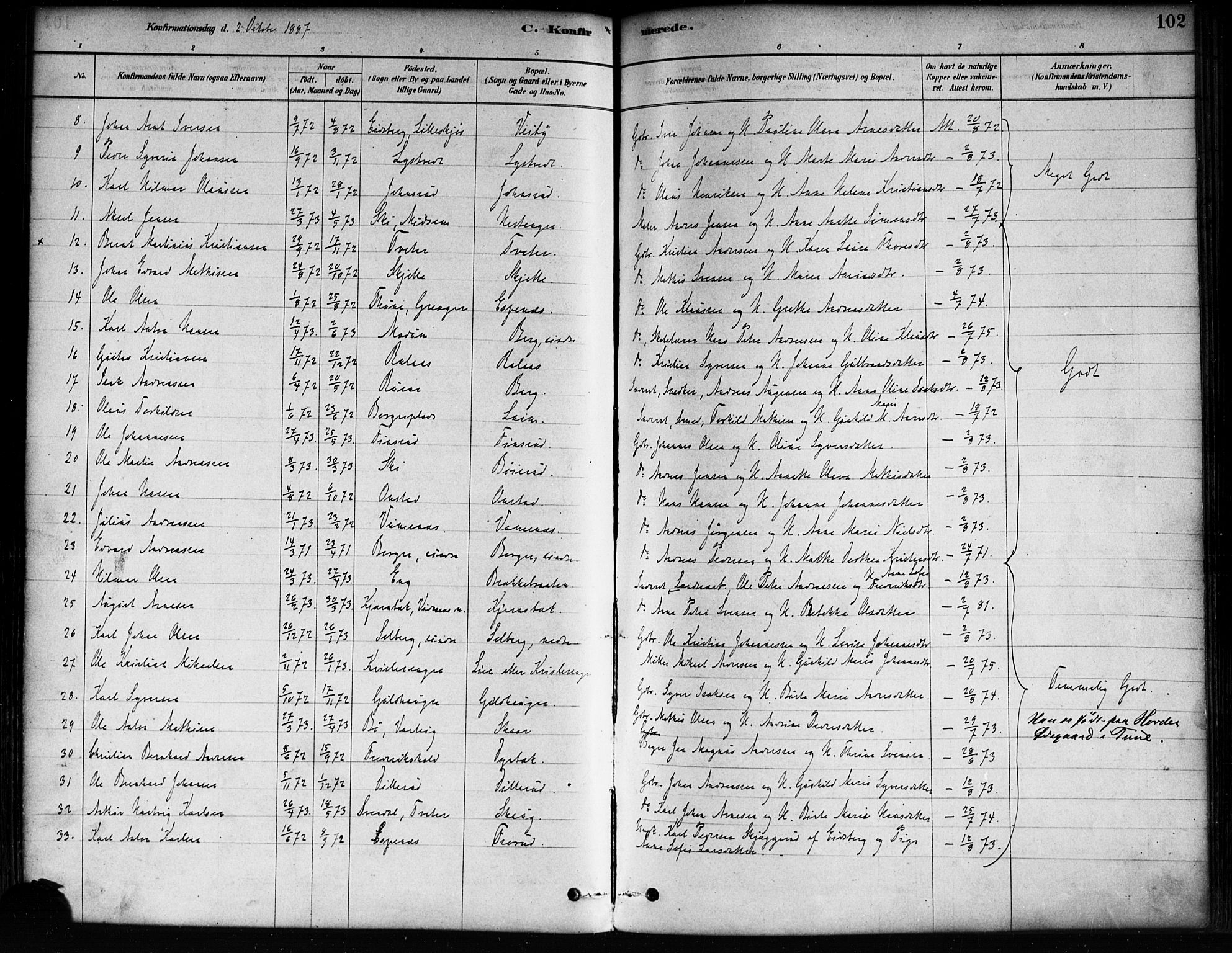 Skiptvet prestekontor Kirkebøker, AV/SAO-A-20009/F/Fa/L0009: Parish register (official) no. 9, 1878-1900, p. 102