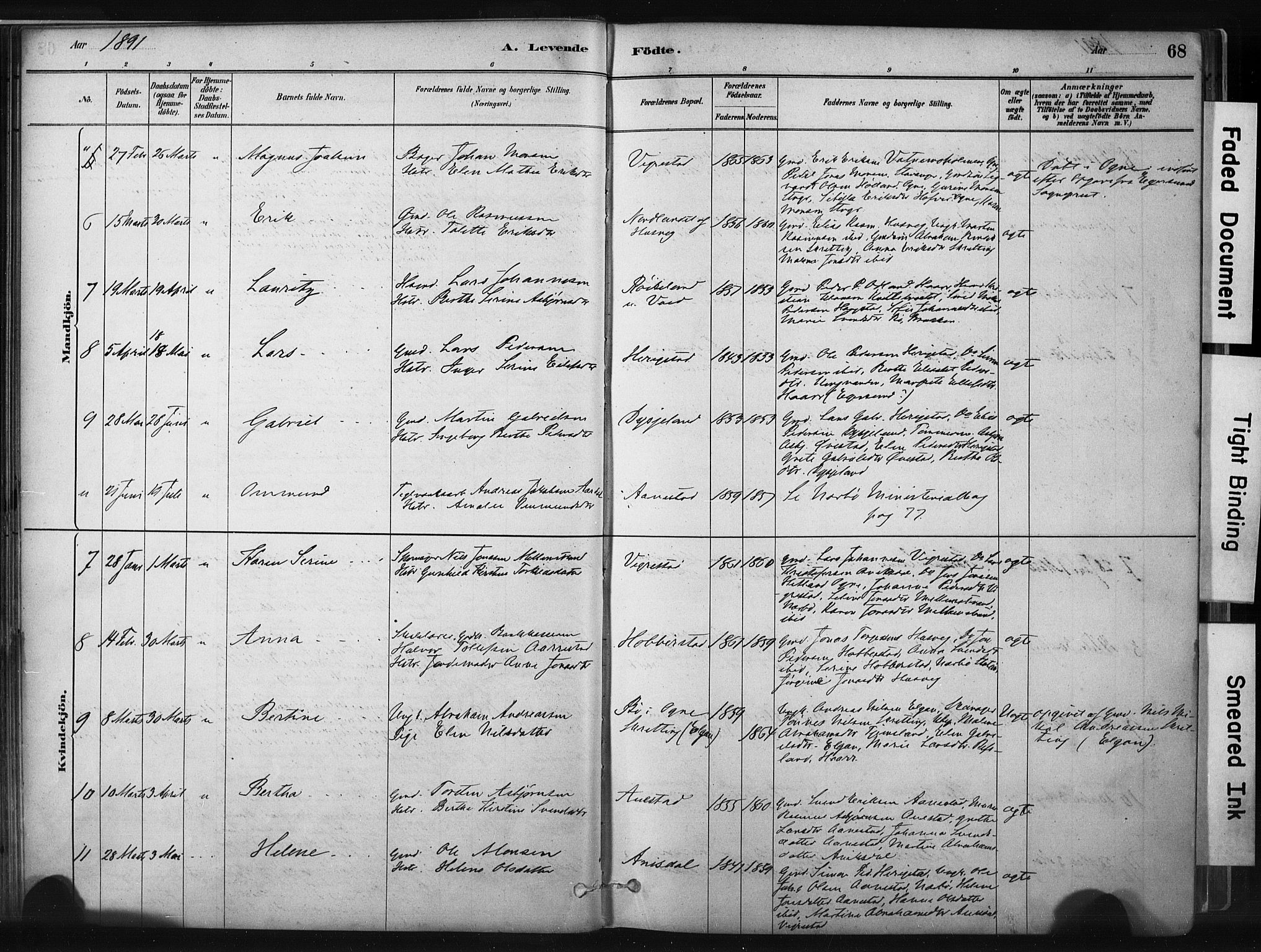 Hå sokneprestkontor, AV/SAST-A-101801/001/30BA/L0011: Parish register (official) no. A 10, 1879-1900, p. 68