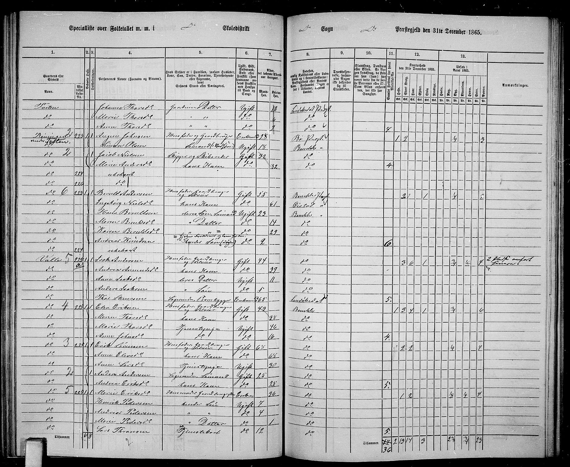 RA, 1865 census for Bamble, 1865, p. 124