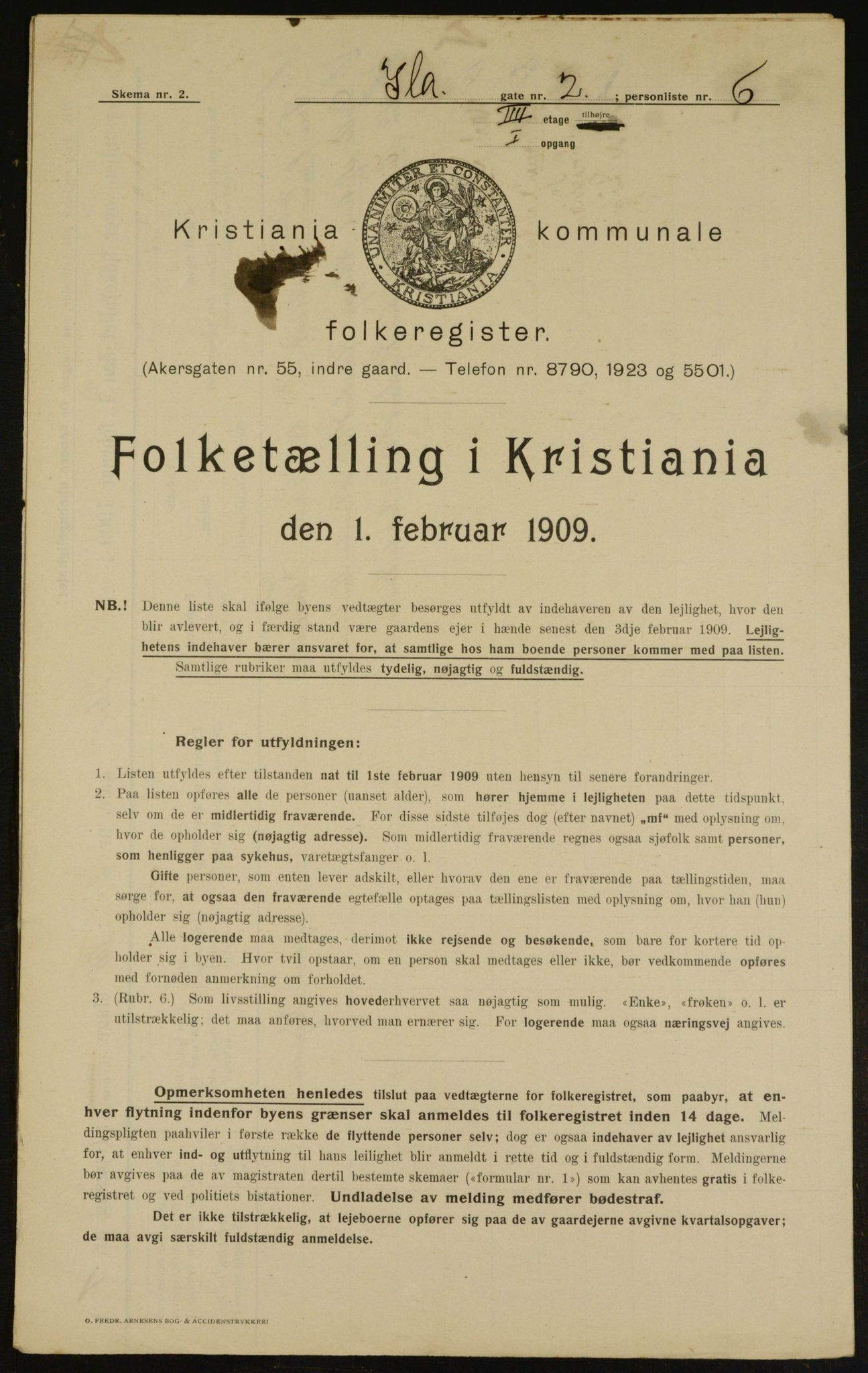 OBA, Municipal Census 1909 for Kristiania, 1909, p. 39445