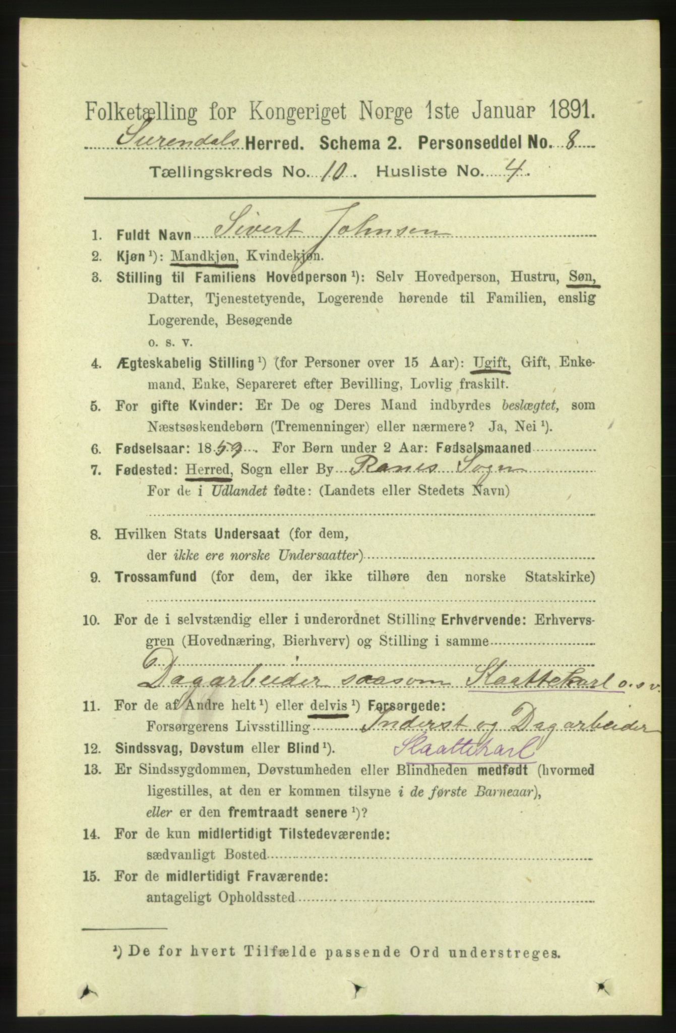 RA, 1891 census for 1566 Surnadal, 1891, p. 2548