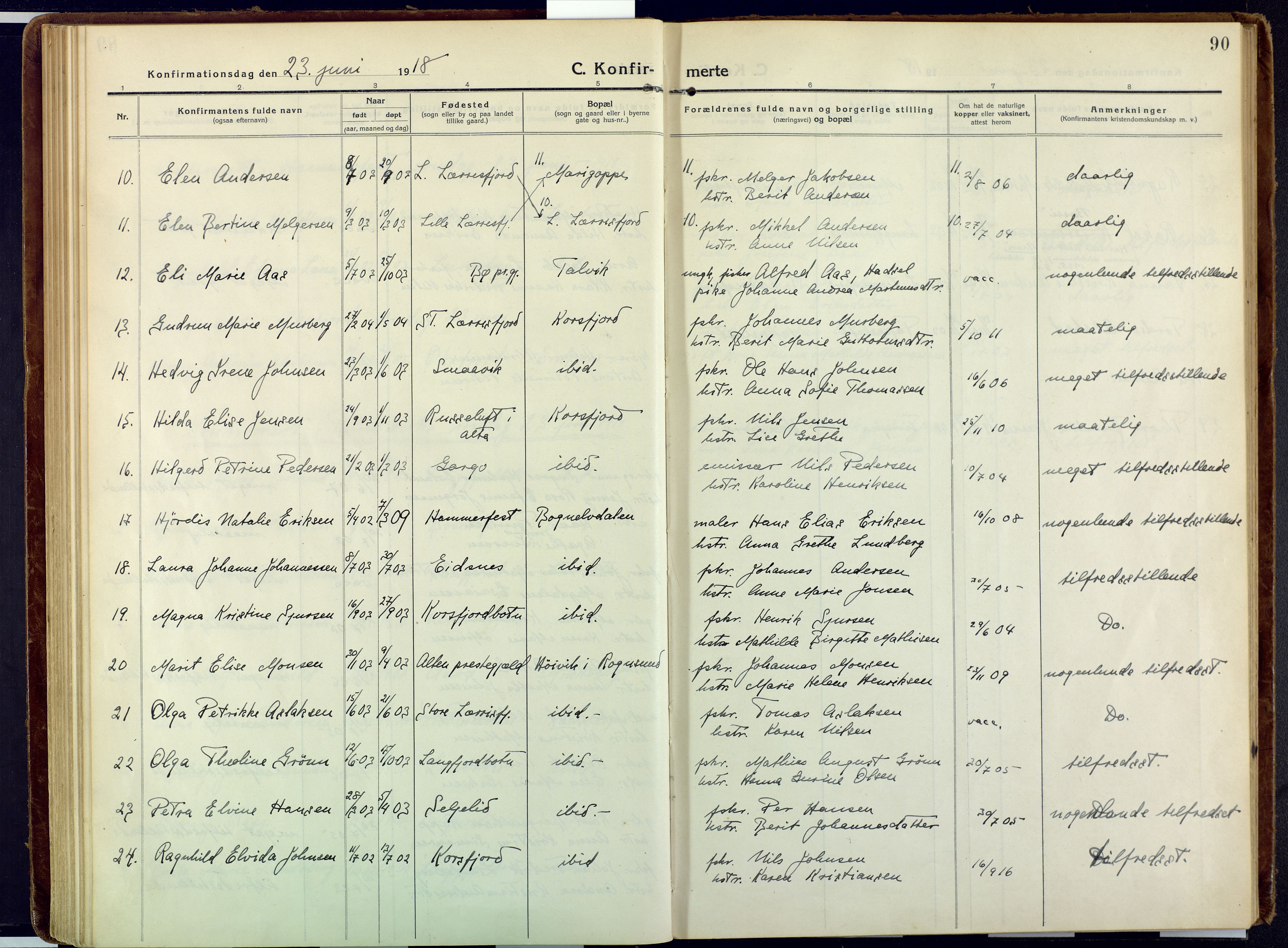 Talvik sokneprestkontor, SATØ/S-1337/H/Ha/L0018kirke: Parish register (official) no. 18, 1915-1924, p. 90