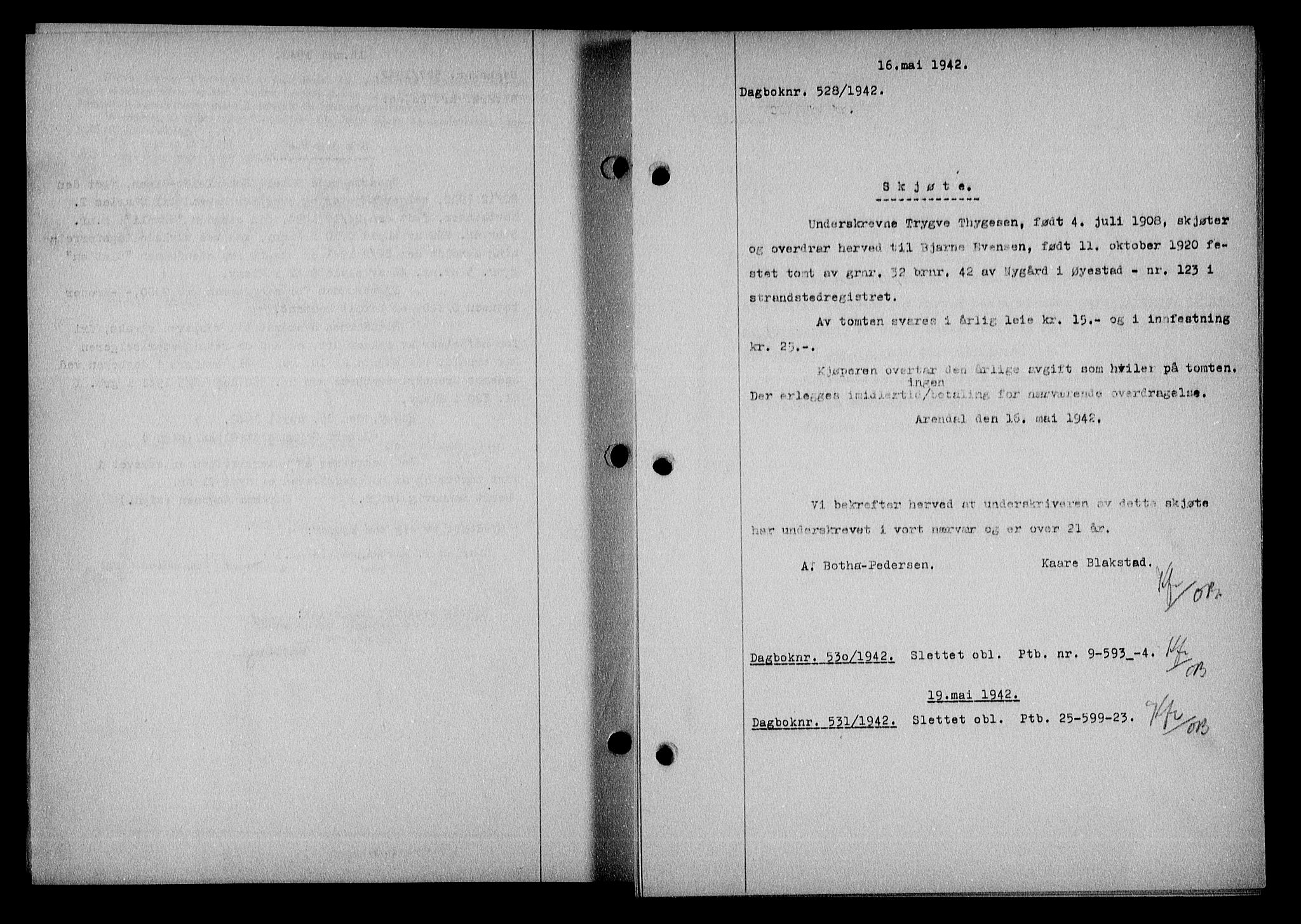 Nedenes sorenskriveri, SAK/1221-0006/G/Gb/Gba/L0049: Mortgage book no. A-III, 1941-1942, Diary no: : 528/1942