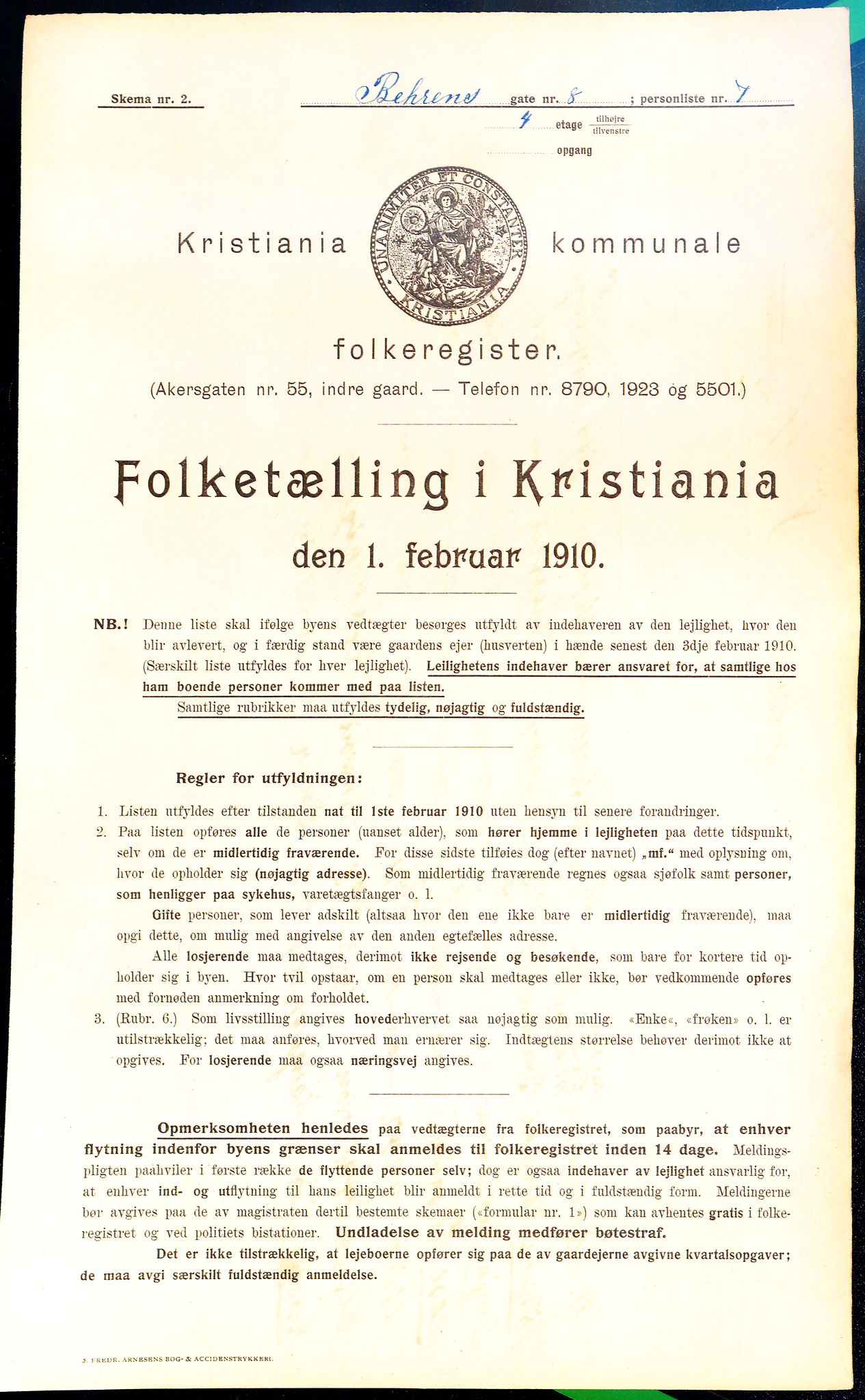 OBA, Municipal Census 1910 for Kristiania, 1910, p. 3319