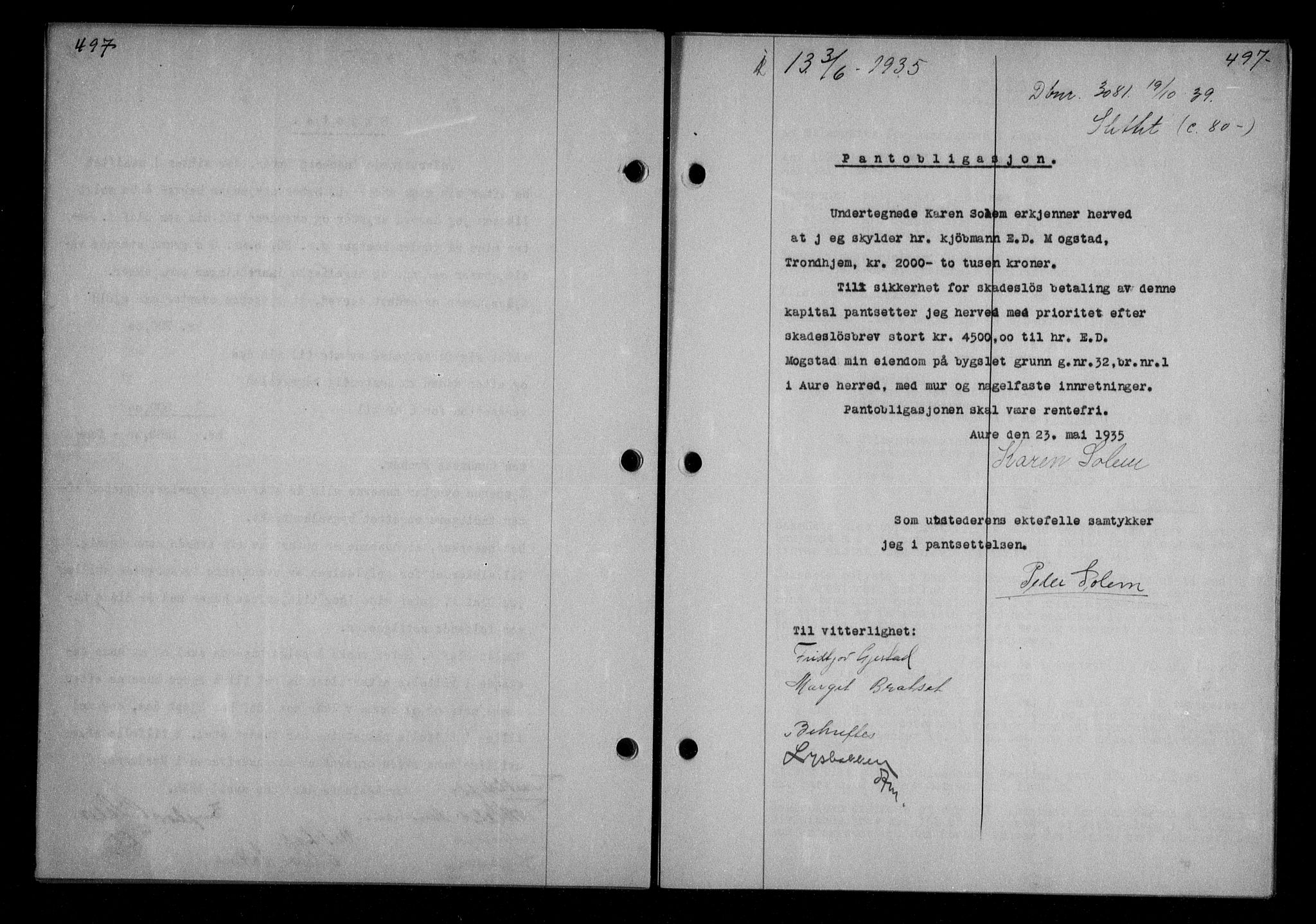 Nordmøre sorenskriveri, AV/SAT-A-4132/1/2/2Ca/L0084: Mortgage book no. 74, 1935-1935, Deed date: 03.06.1935